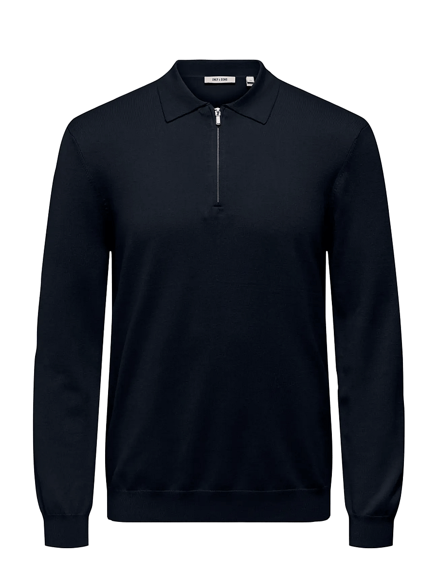 ONLY & SONS - ONSWYLER LIFE REG 14 HALF ZIP POLO KNIT - långärmade stickade pikétröjor - dark navy - 1