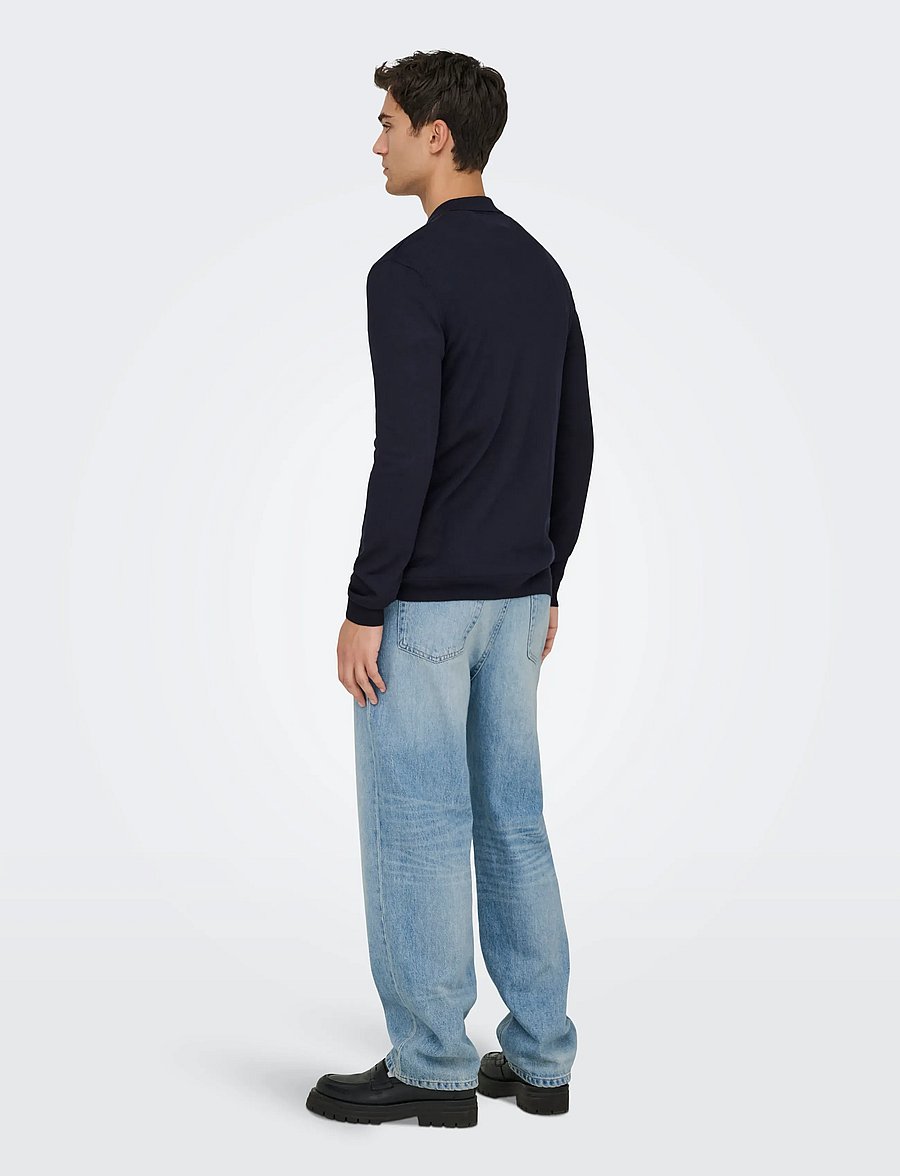 ONLY & SONS - ONSWYLER LIFE REG 14 HALF ZIP POLO KNIT - långärmade stickade pikétröjor - dark navy - 3