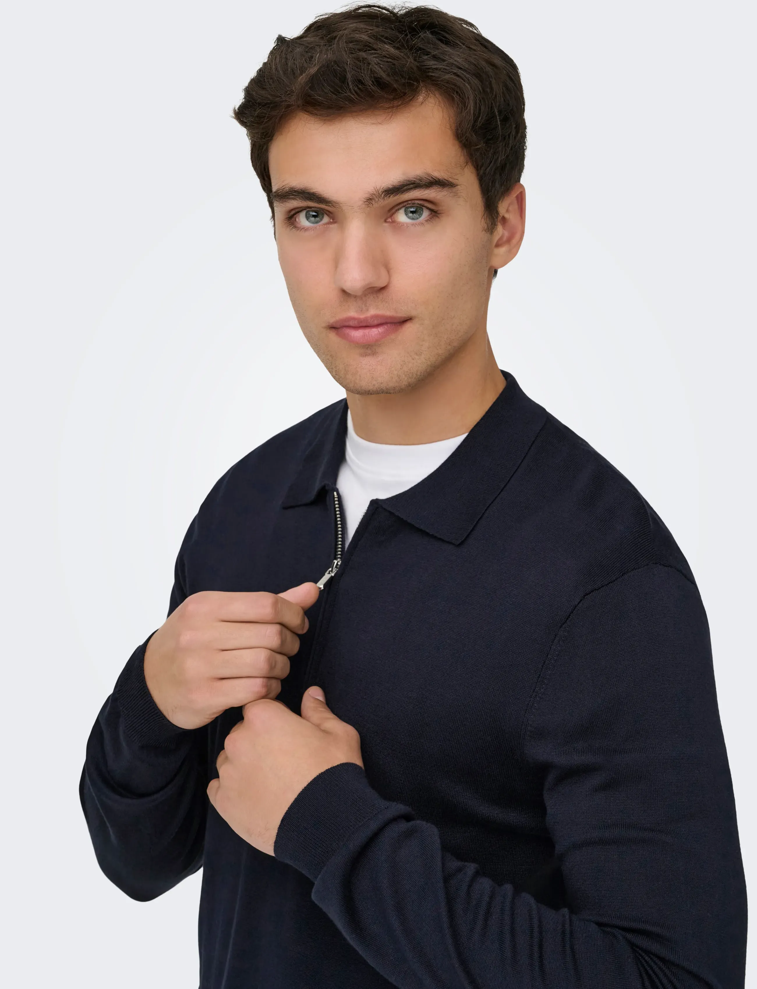 ONLY & SONS - ONSWYLER LIFE REG 14 HALF ZIP POLO KNIT - långärmade stickade pikétröjor - dark navy - 4