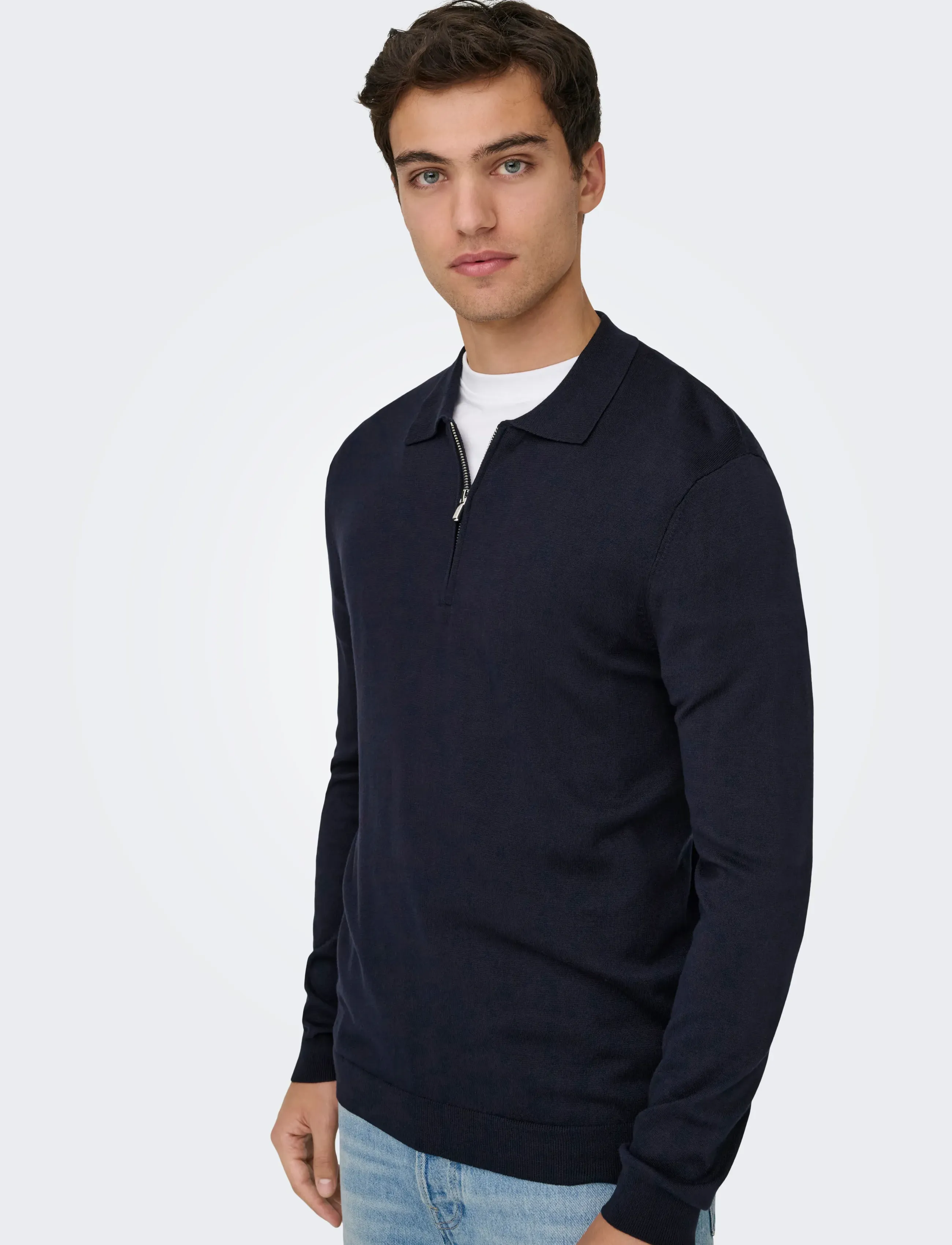 ONLY & SONS - ONSWYLER LIFE REG 14 HALF ZIP POLO KNIT - långärmade stickade pikétröjor - dark navy - 5