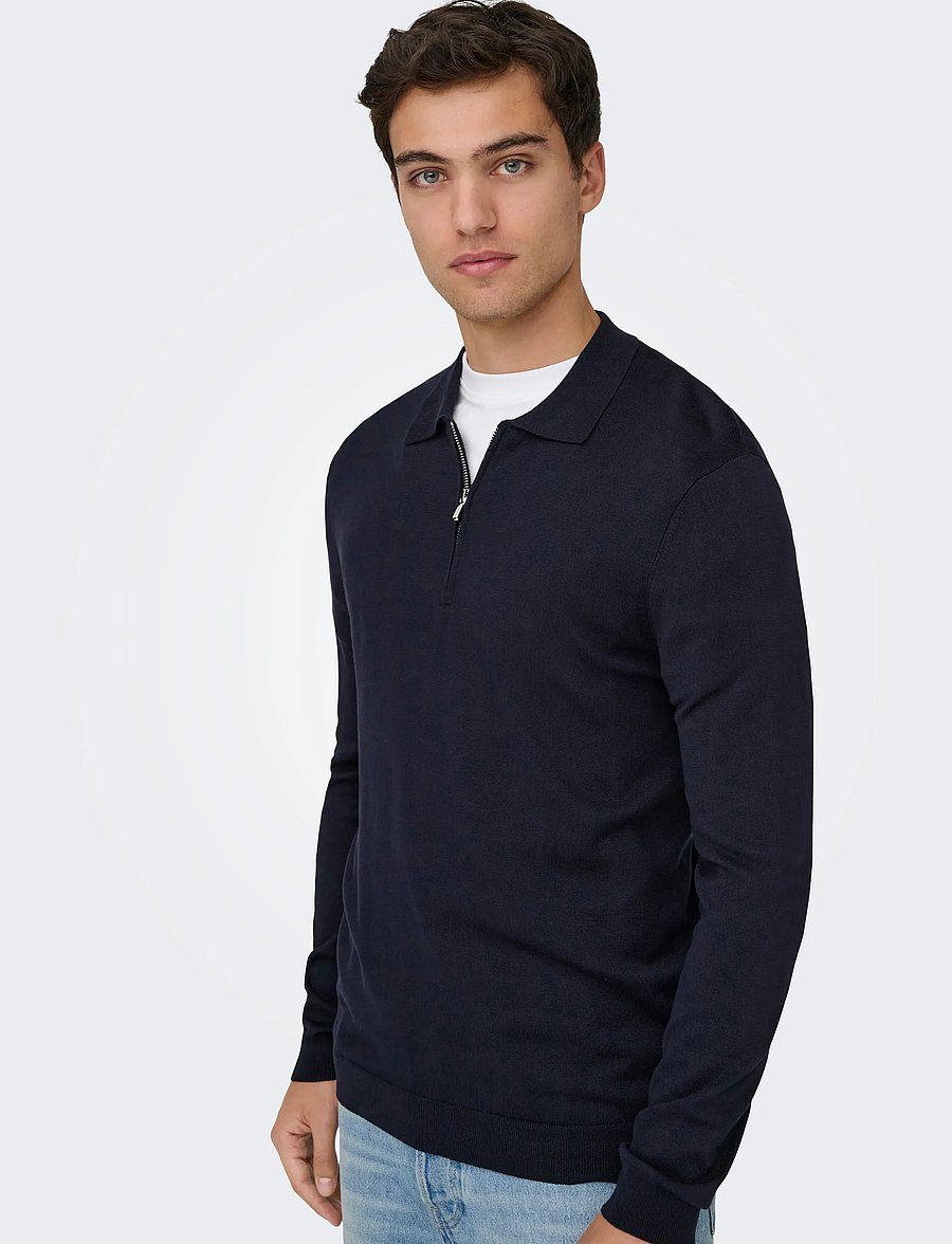 ONLY & SONS - ONSWYLER LIFE REG 14 HALF ZIP POLO KNIT - långärmade stickade pikétröjor - dark navy - 5