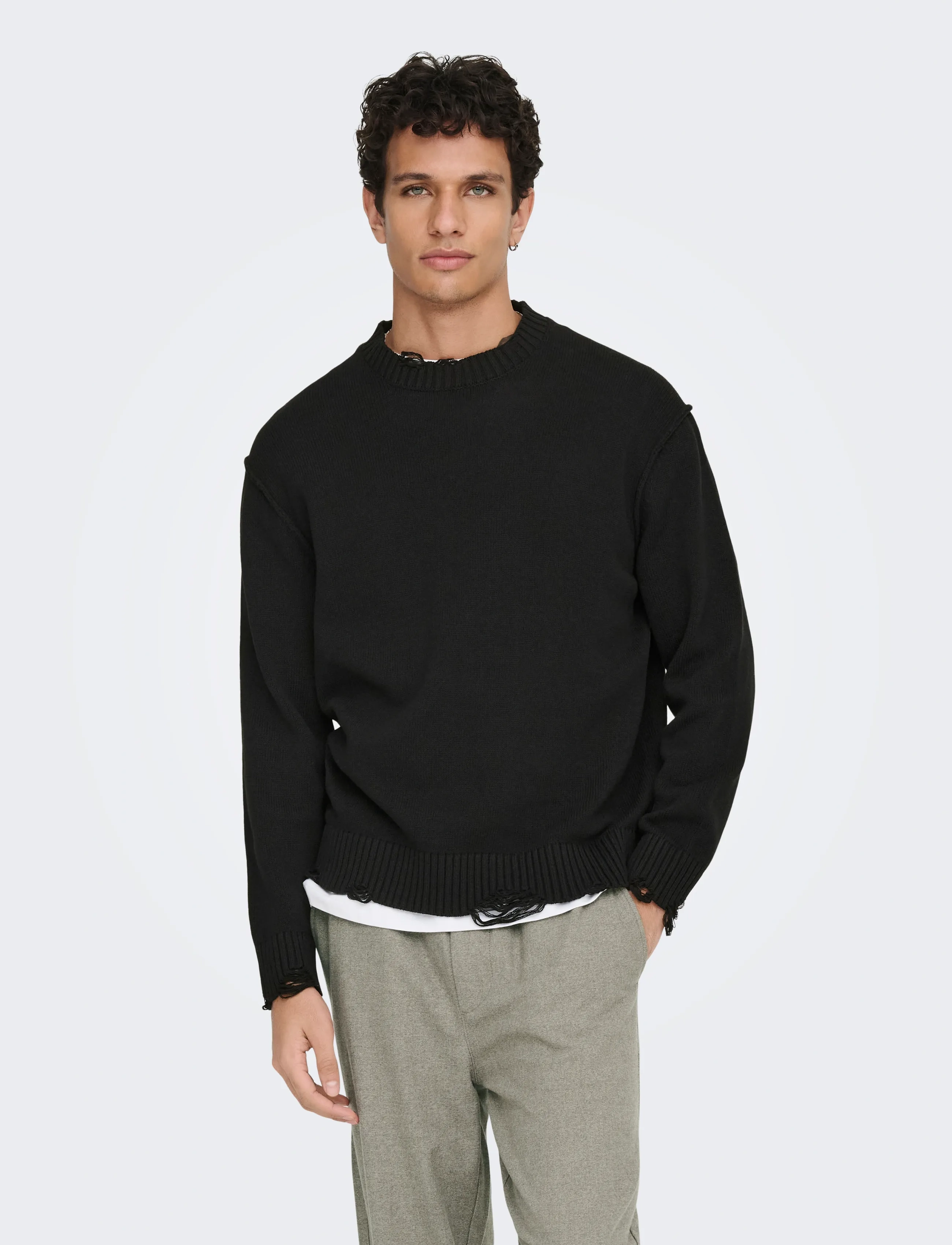ONLY & SONS ONSTUNE RLX LS CREW NECK KNIT LIFE - Kolekcijos - BLACK / black