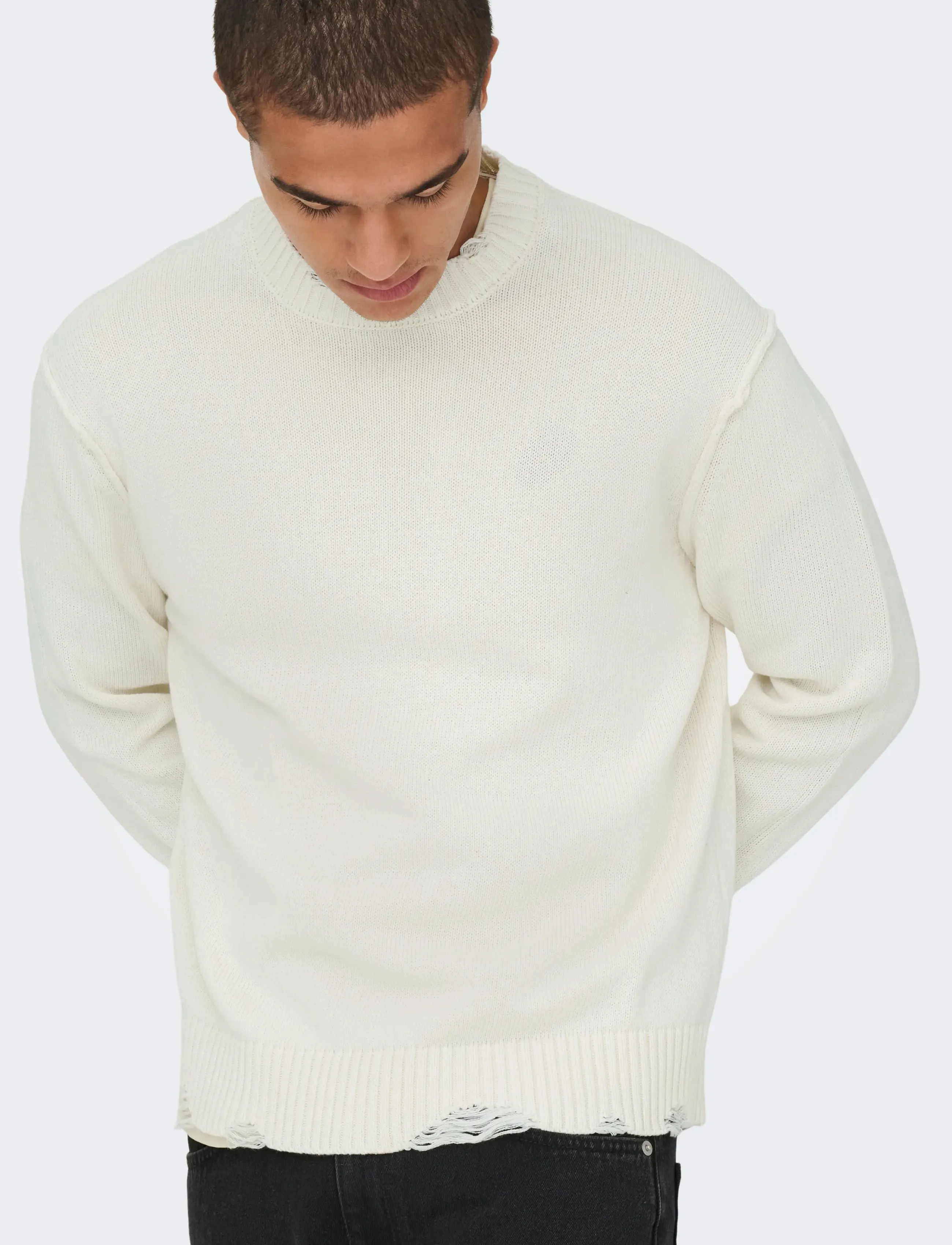 ONLY & SONS - ONSTUNE RLX LS CREW NECK KNIT - Ümmarguse kaelusega kudumid - cloud dancer - 5