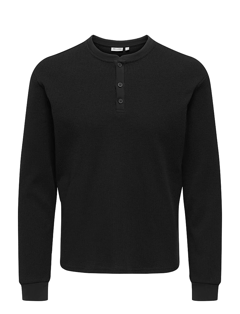 ONLY & SONS - ONSTOBIE REG LS HENLEY TEE NOOS - långärmade t-shirts - black - 1
