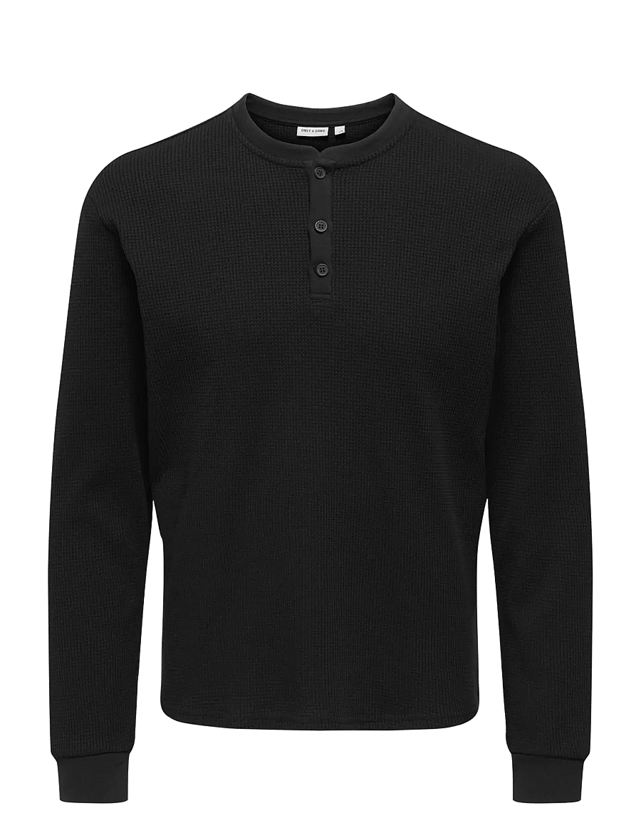 ONLY & SONS - ONSTOBIE REG LS HENLEY TEE NOOS - langärmelig - black - 1
