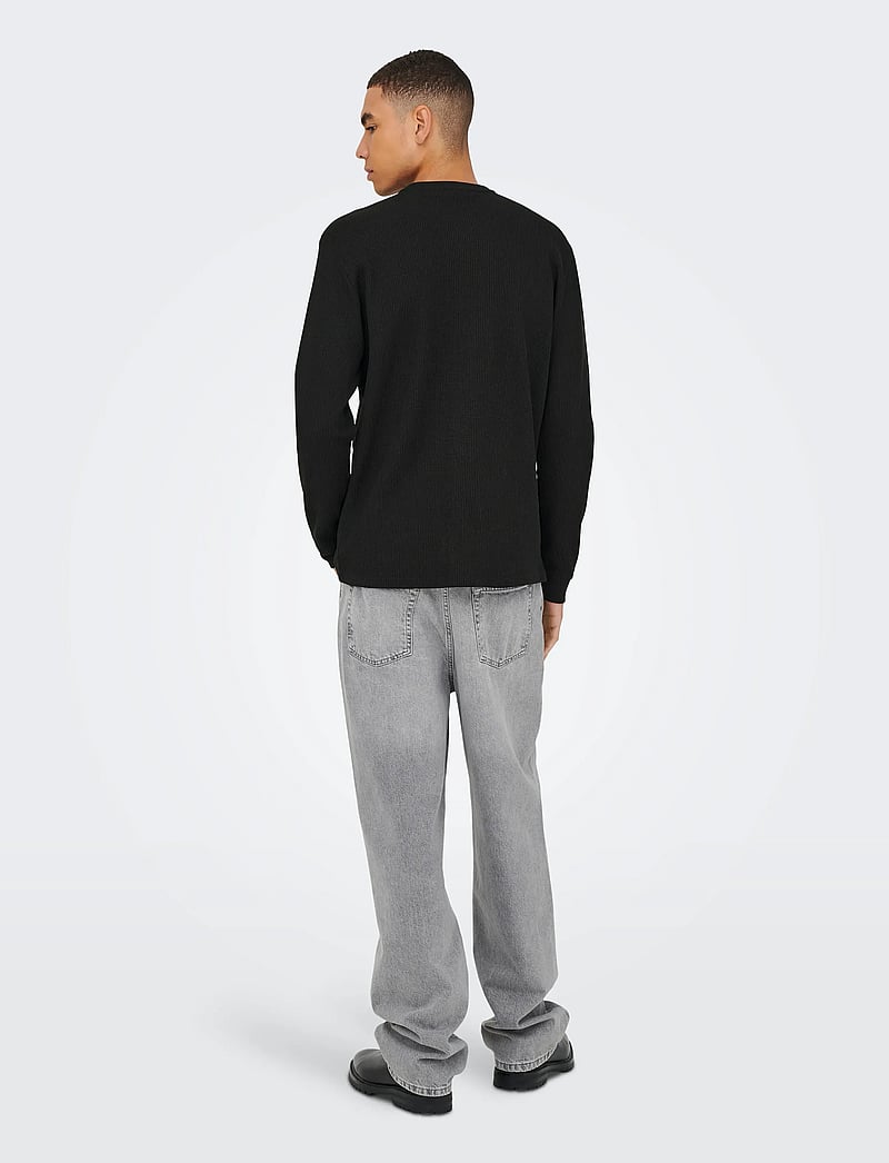 ONLY & SONS - ONSTOBIE REG LS HENLEY TEE NOOS - långärmade t-shirts - black - 3