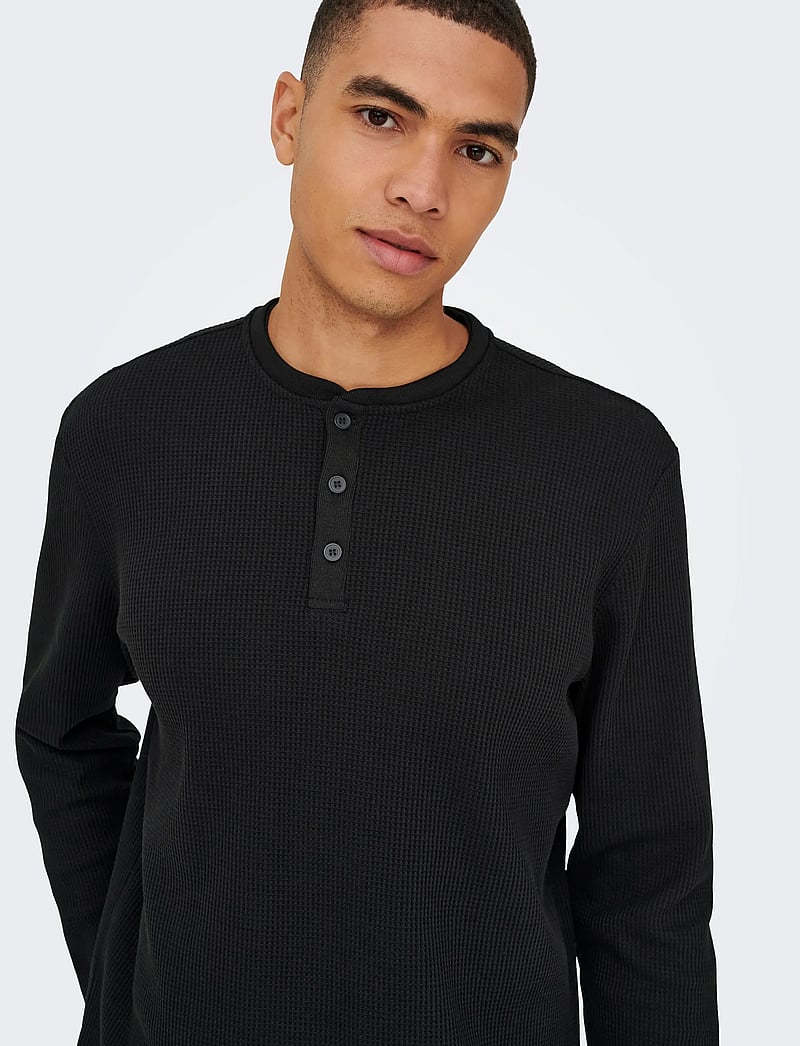 ONLY & SONS - ONSTOBIE REG LS HENLEY TEE NOOS - långärmade t-shirts - black - 5