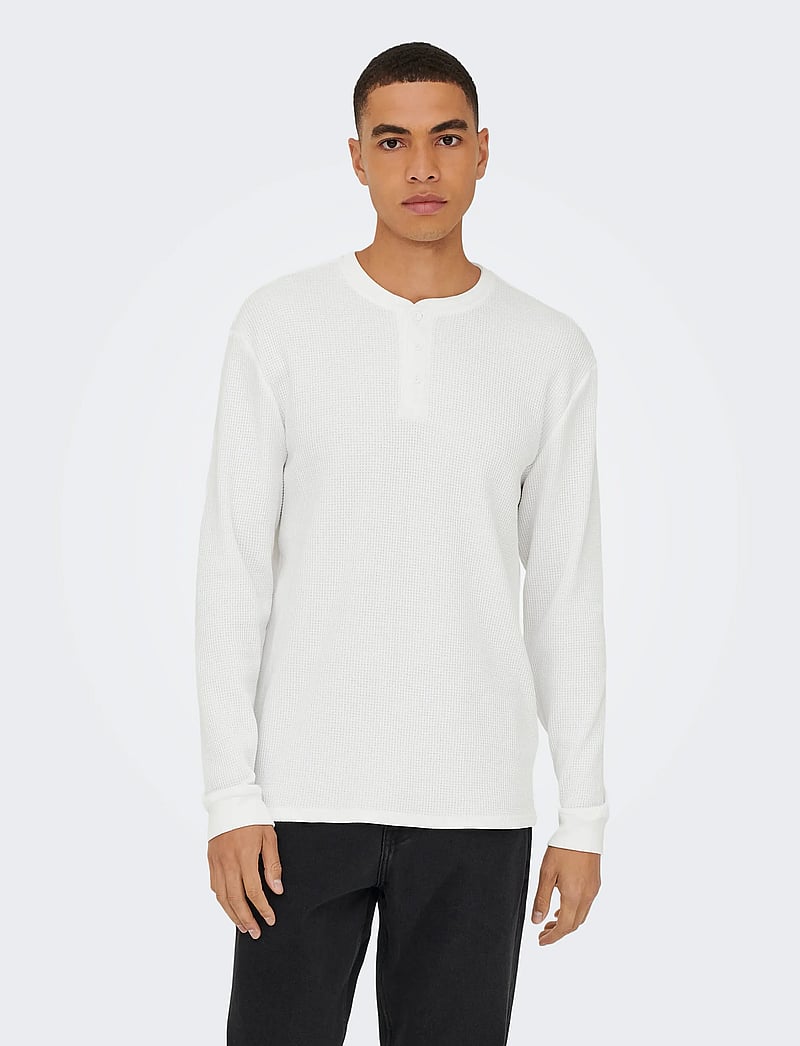 ONLY & SONS - ONSTOBIE REG LS HENLEY TEE NOOS - långärmade t-shirts - bright white - 0