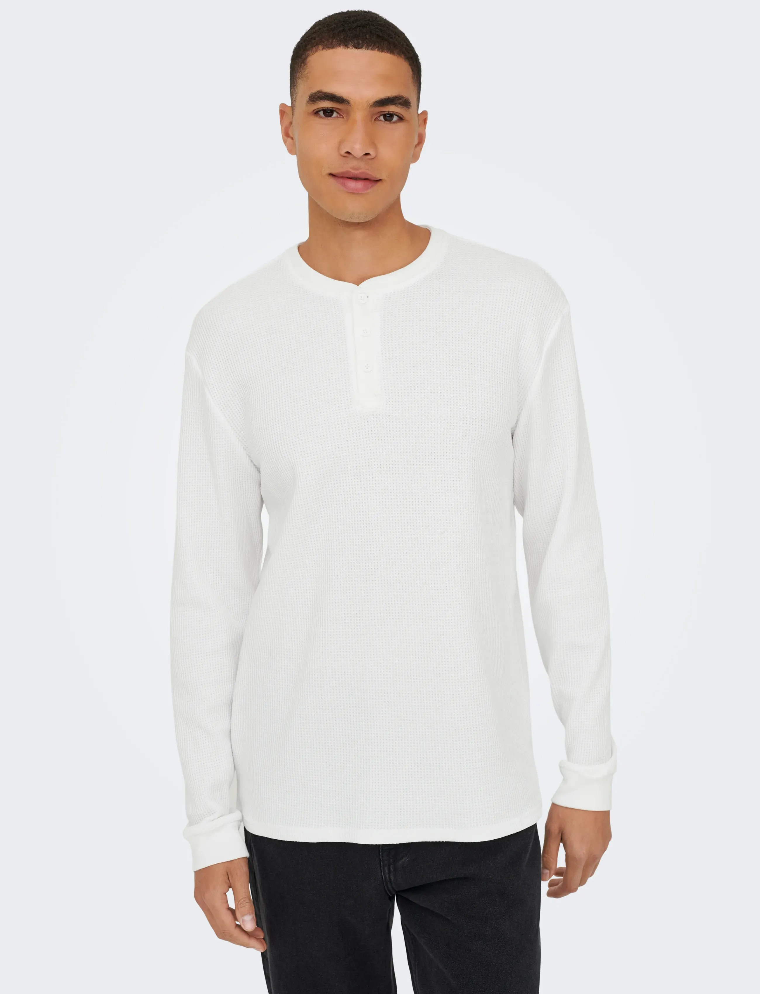 ONLY & SONS - ONSTOBIE REG LS HENLEY TEE NOOS - langärmelig - bright white - 4