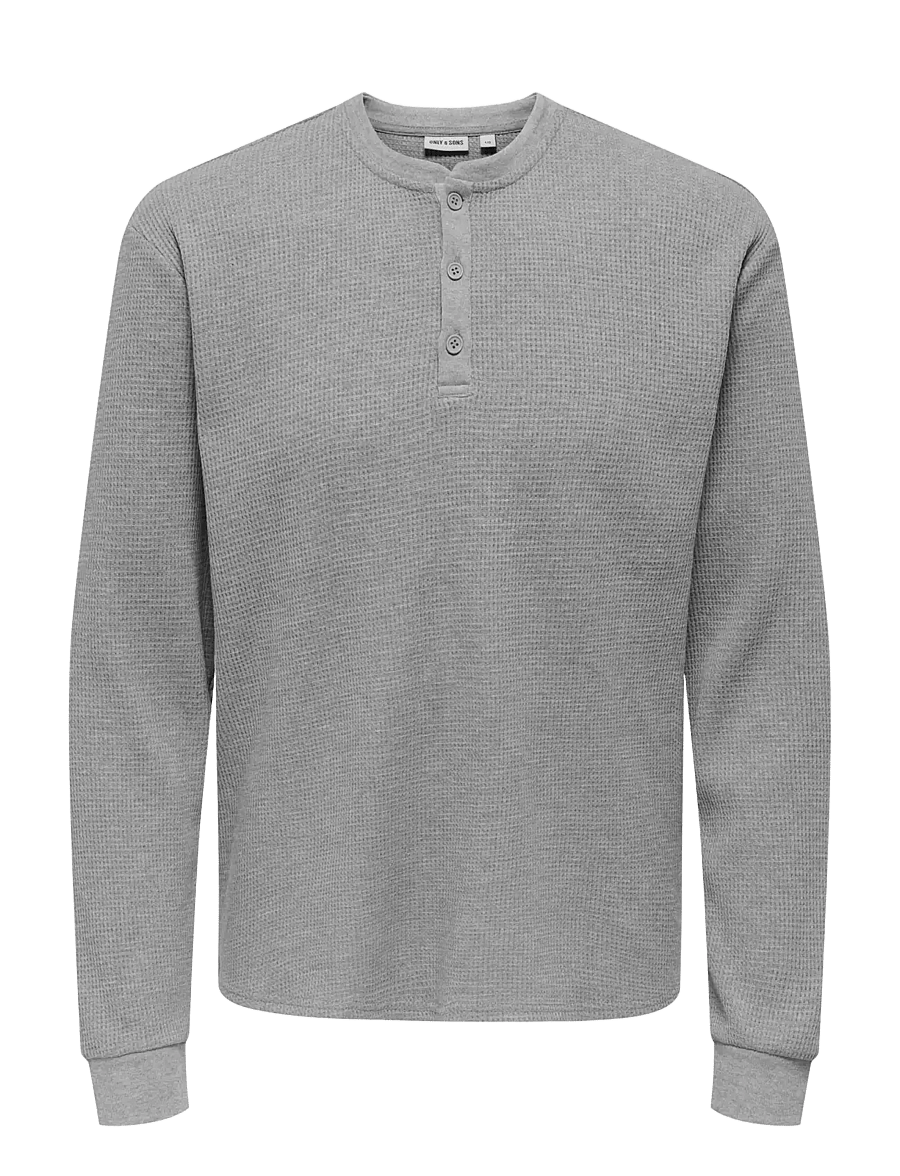 ONLY & SONS - ONSTOBIE REG LS HENLEY TEE NOOS - langärmelig - light grey melange - 0