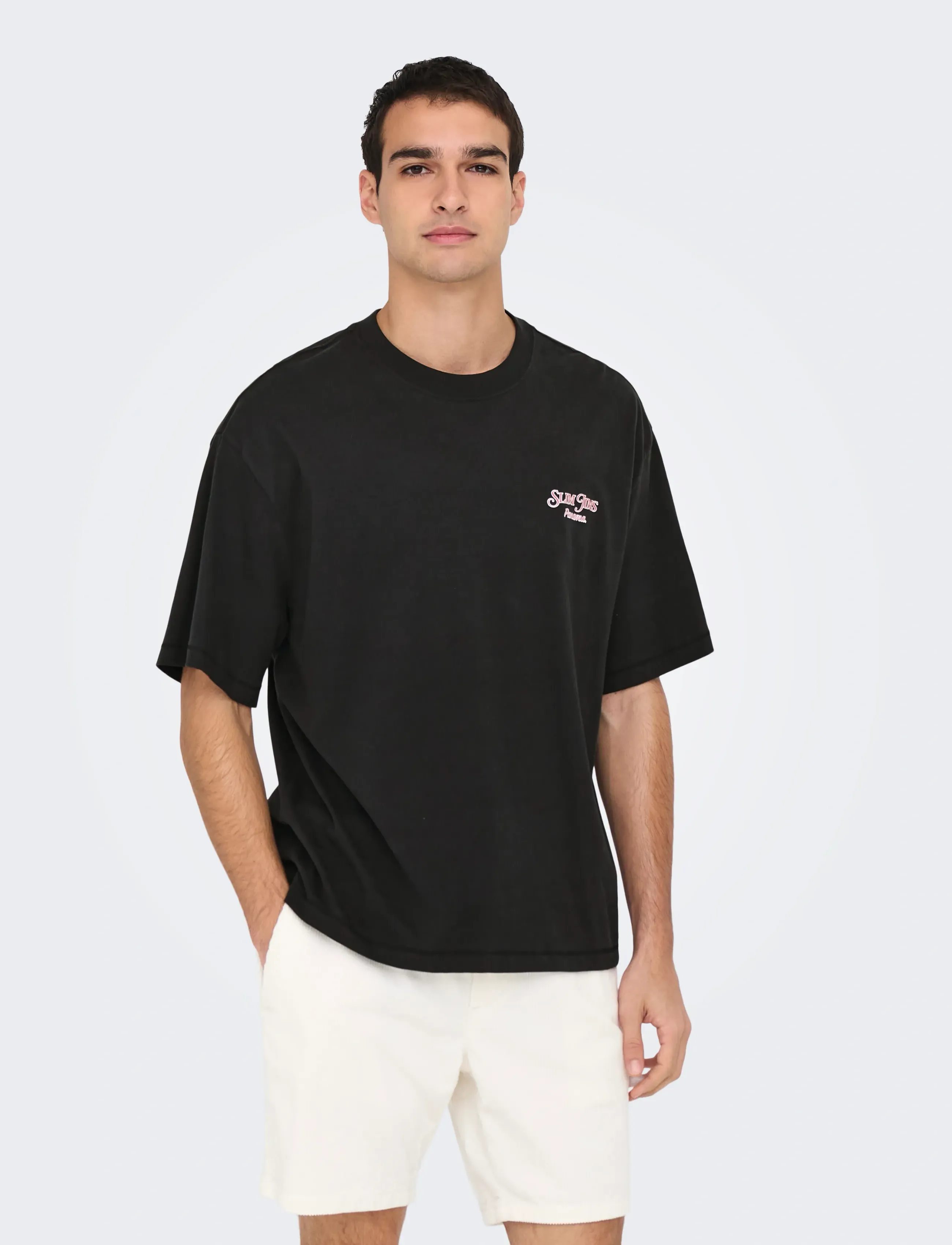ONLY & SONS Onsmalik Jims Ovs Ss Tee, L, T-shirts, Schwarz - Short-sleeved, Männerswear