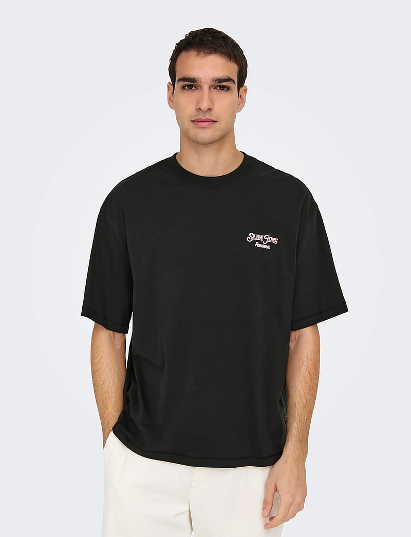 ONLY & SONS - ONSMALIK JIMS OVS SS TEE - kortærmede t-shirts - jet black - 5