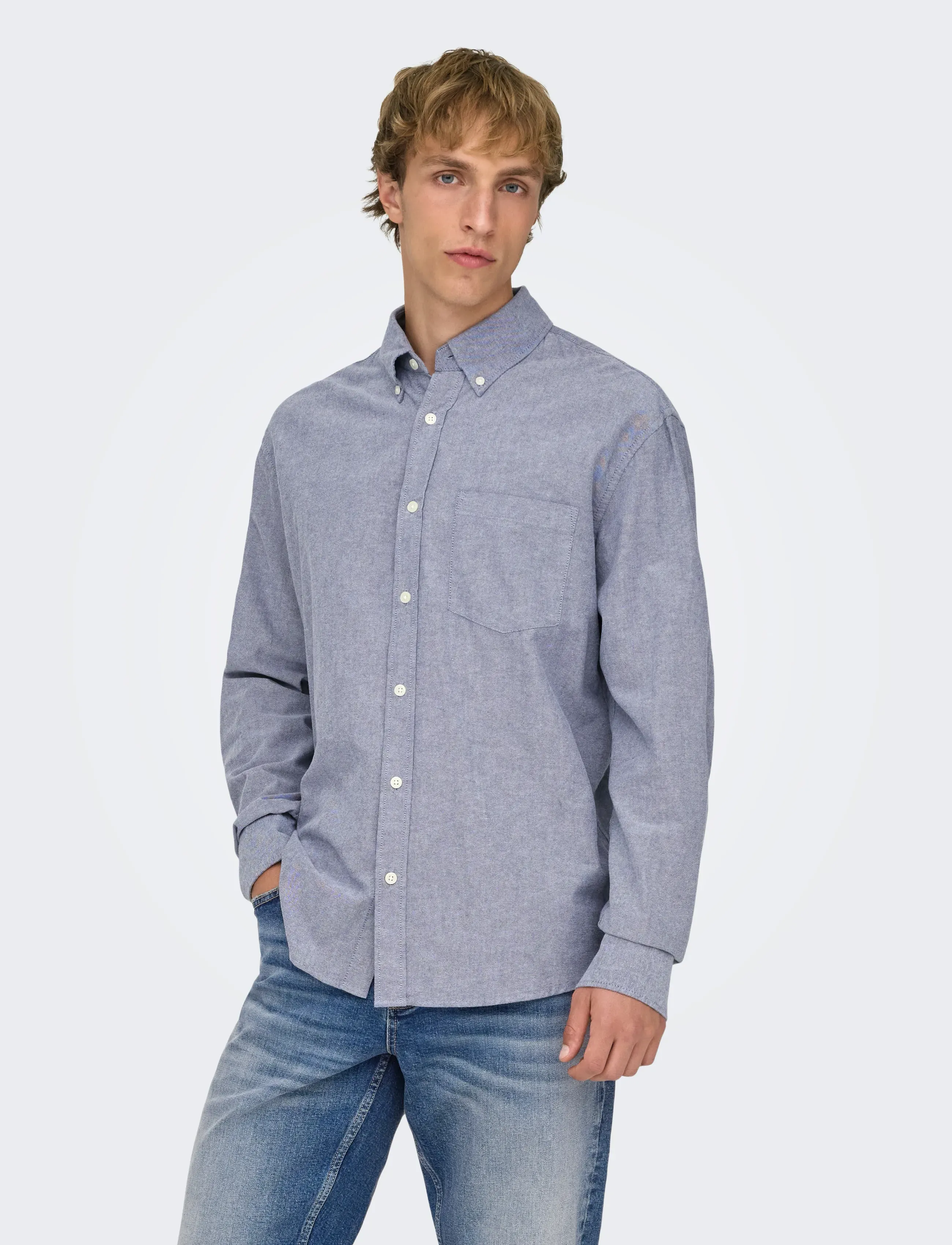 ONLY & SONS Onsgaton Reg Ls Shirt 0360 Frml, S, Shirts, Blau - Casual Männerswear