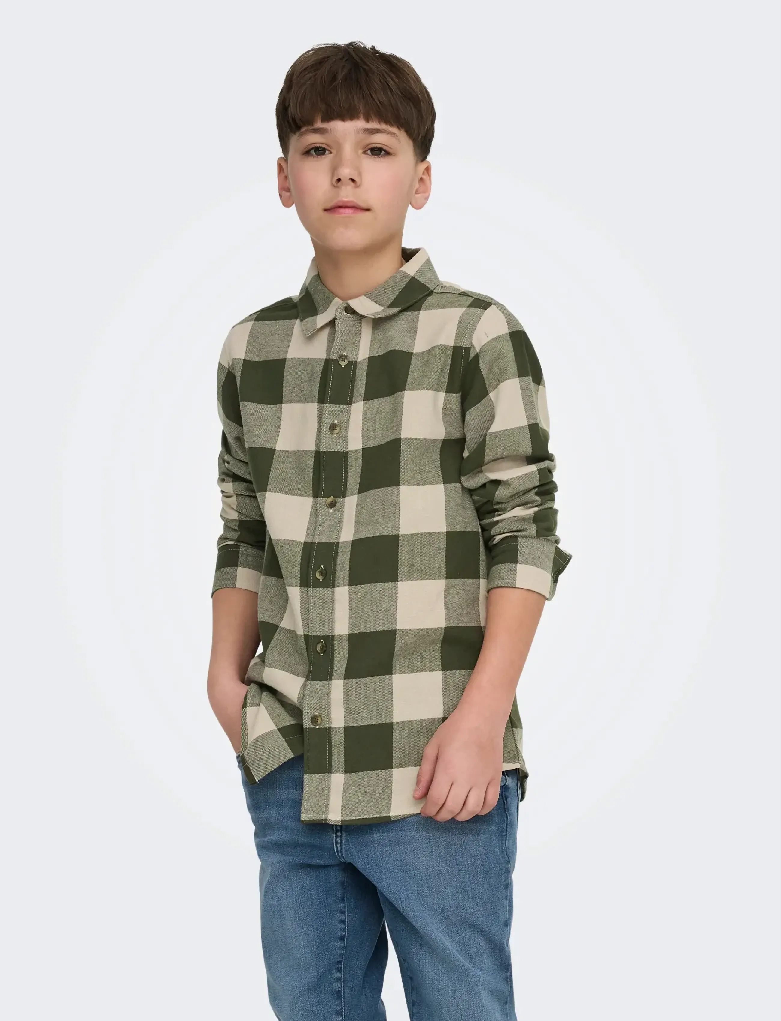 ONLY & SONS Osjgudmund Ls Checked Shirt Noos, 176, Green, Skjorter > Langærmede Shirts, Børn