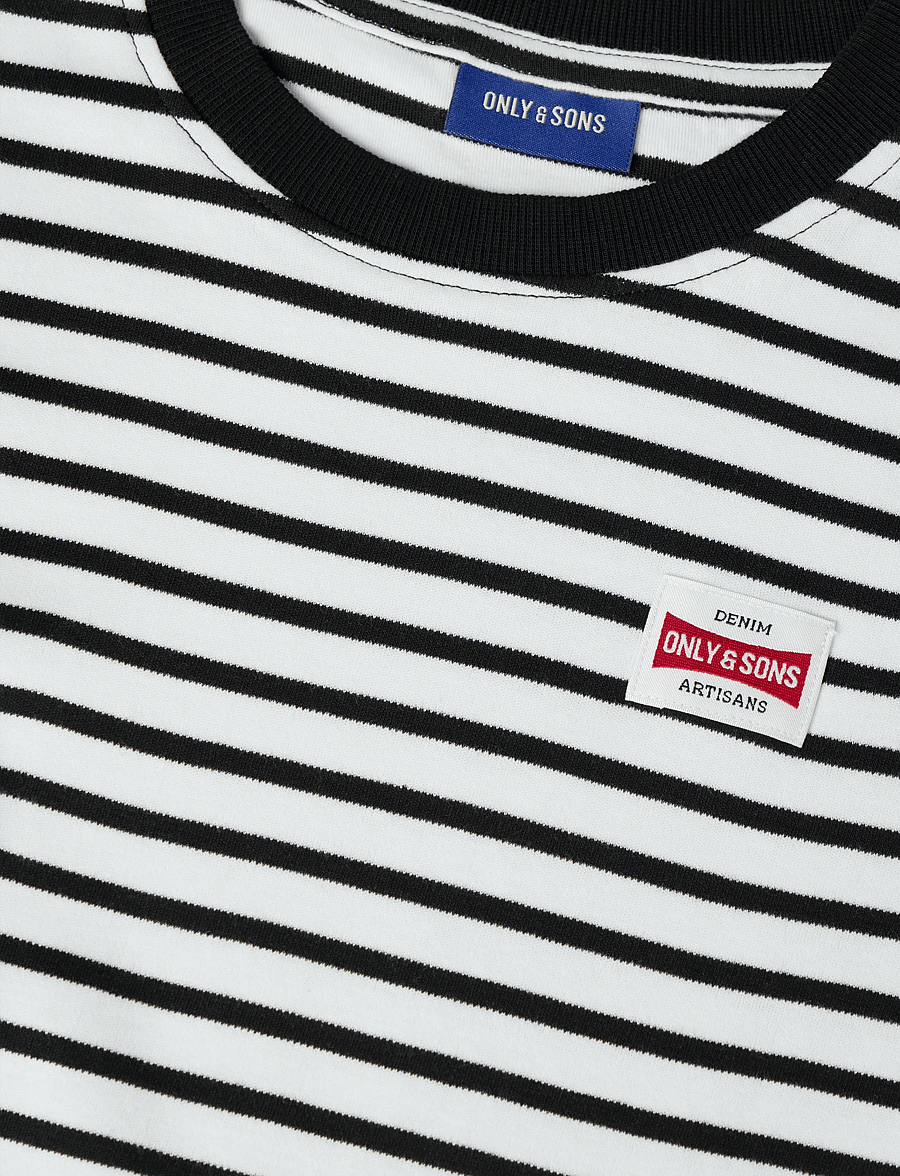 ONLY & SONS - OSJDAWSON REG LS STRIPE TEE - bright white - 2