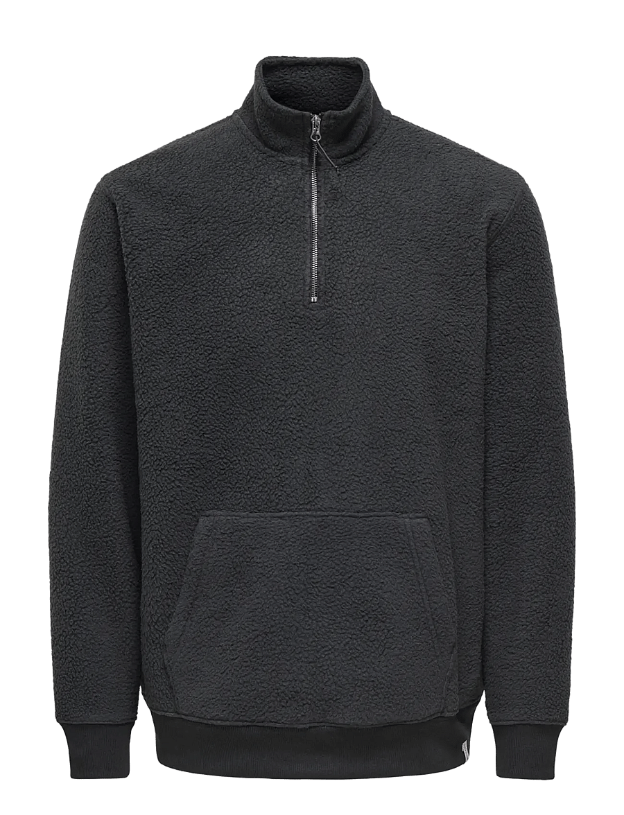 ONLY & SONS - ONSEMILIO REG TEDDY HALF ZIP SWEAT VD - fleece-pullover - black - 1