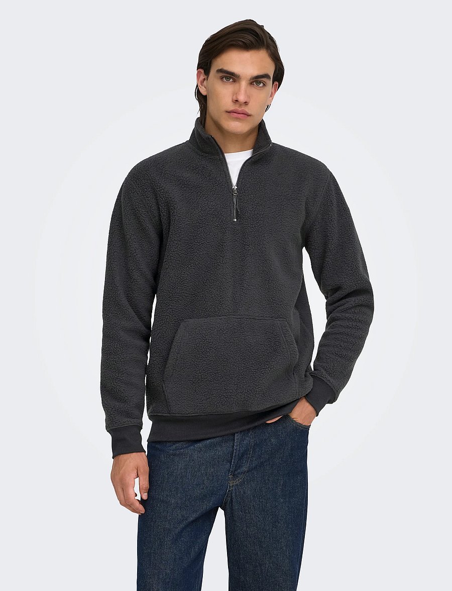 ONLY & SONS - ONSEMILIO REG TEDDY HALF ZIP SWEAT VD - fleece-pullover - black - 0