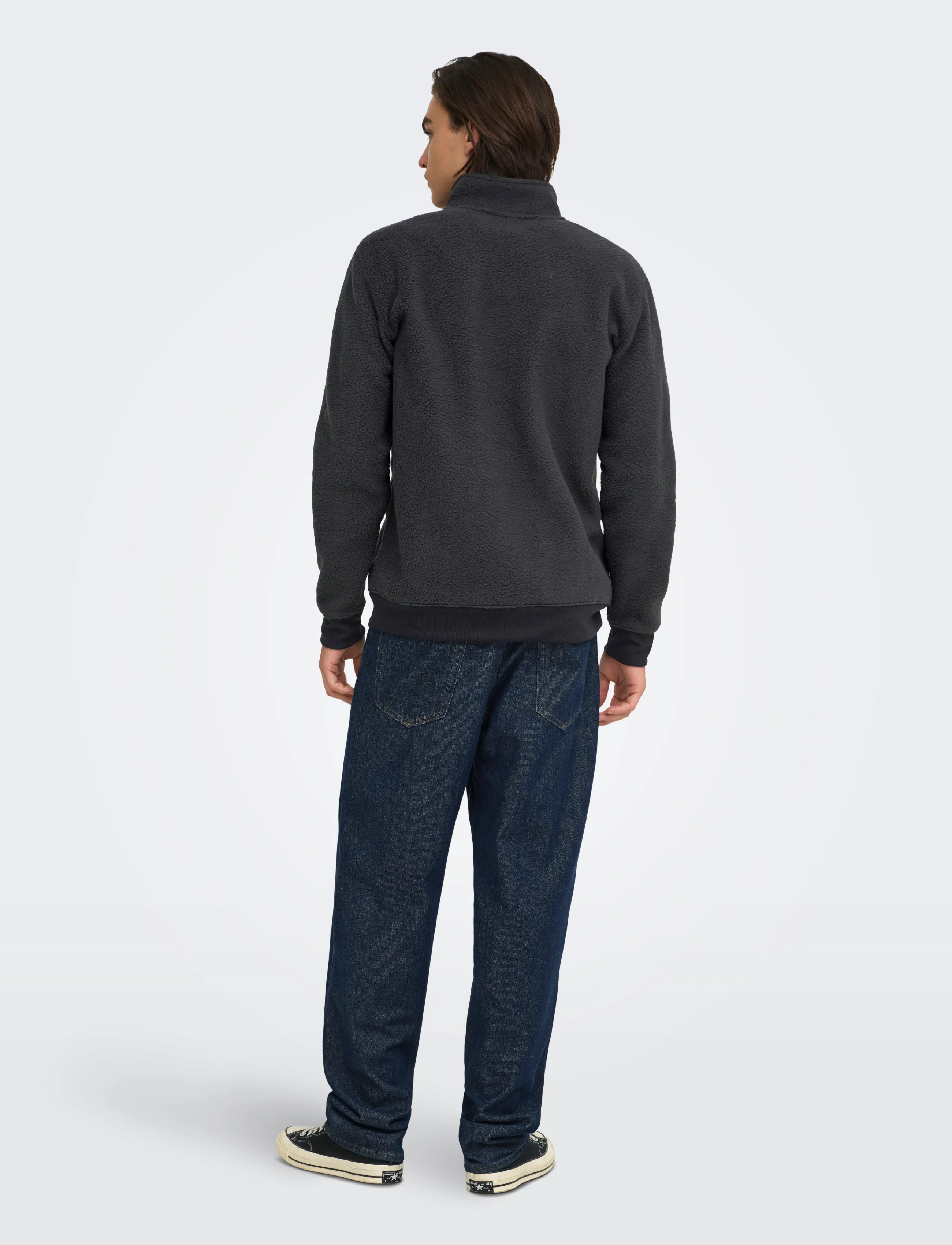 ONLY & SONS - ONSEMILIO REG TEDDY HALF ZIP SWEAT VD - black - 3