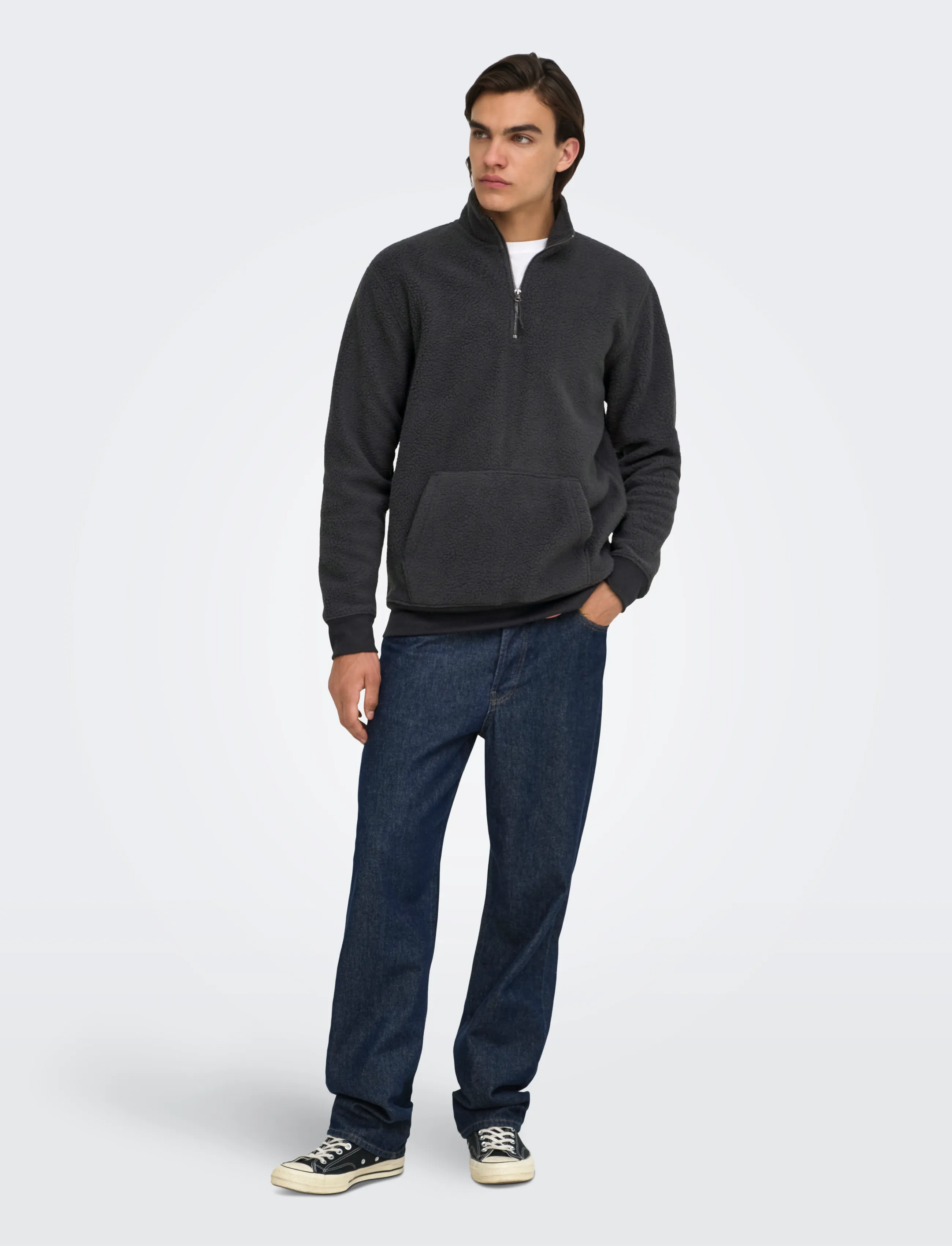 ONLY & SONS - ONSEMILIO REG TEDDY HALF ZIP SWEAT VD - black - 4