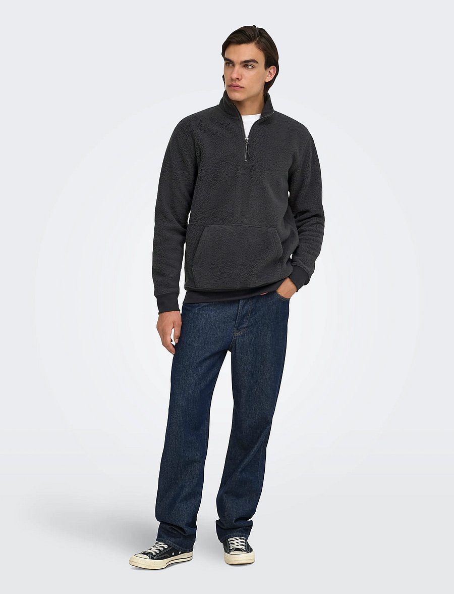 ONLY & SONS - ONSEMILIO REG TEDDY HALF ZIP SWEAT VD - fleece-pullover - black - 4