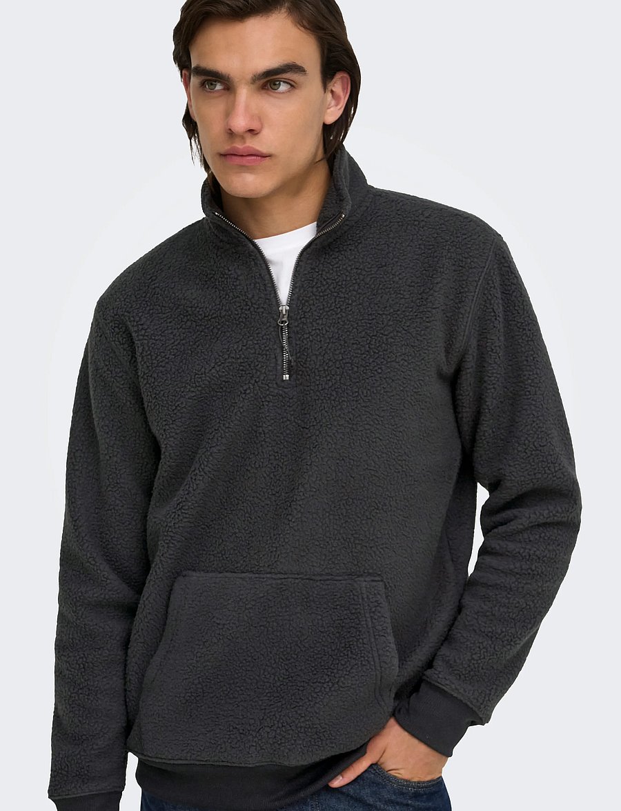 ONLY & SONS - ONSEMILIO REG TEDDY HALF ZIP SWEAT VD - fleece-pullover - black - 5