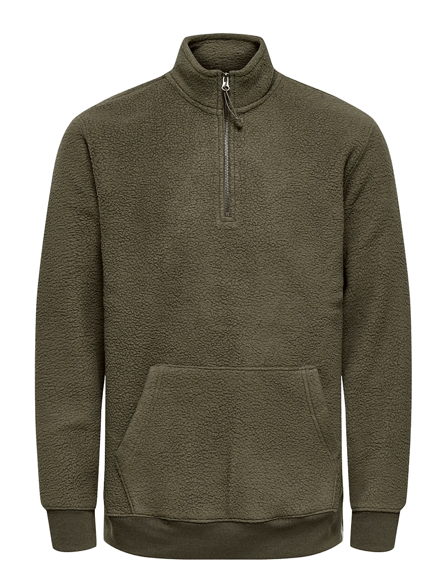 ONLY & SONS - ONSEMILIO REG TEDDY HALF ZIP SWEAT VD - plīša džemperi - canteen - 1