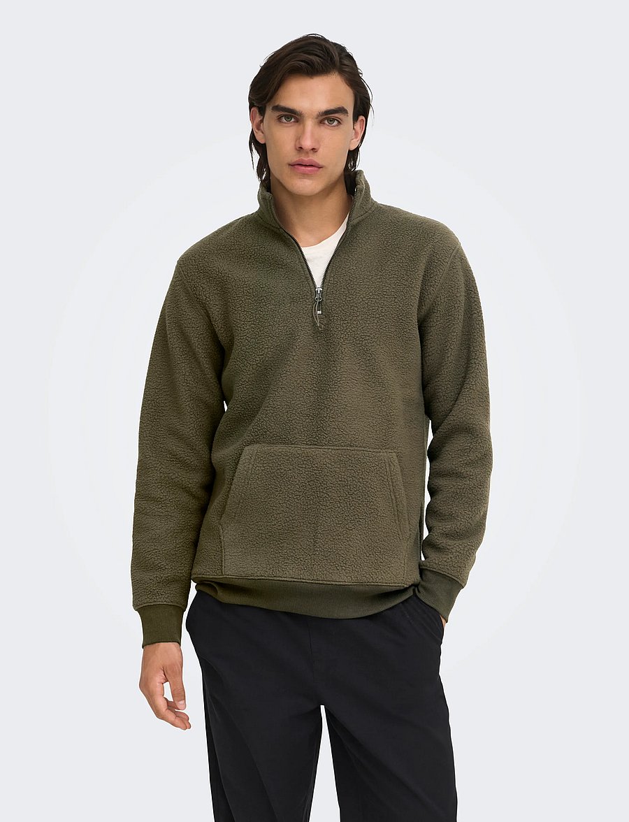 ONLY & SONS - ONSEMILIO REG TEDDY HALF ZIP SWEAT VD - plīša džemperi - canteen - 0