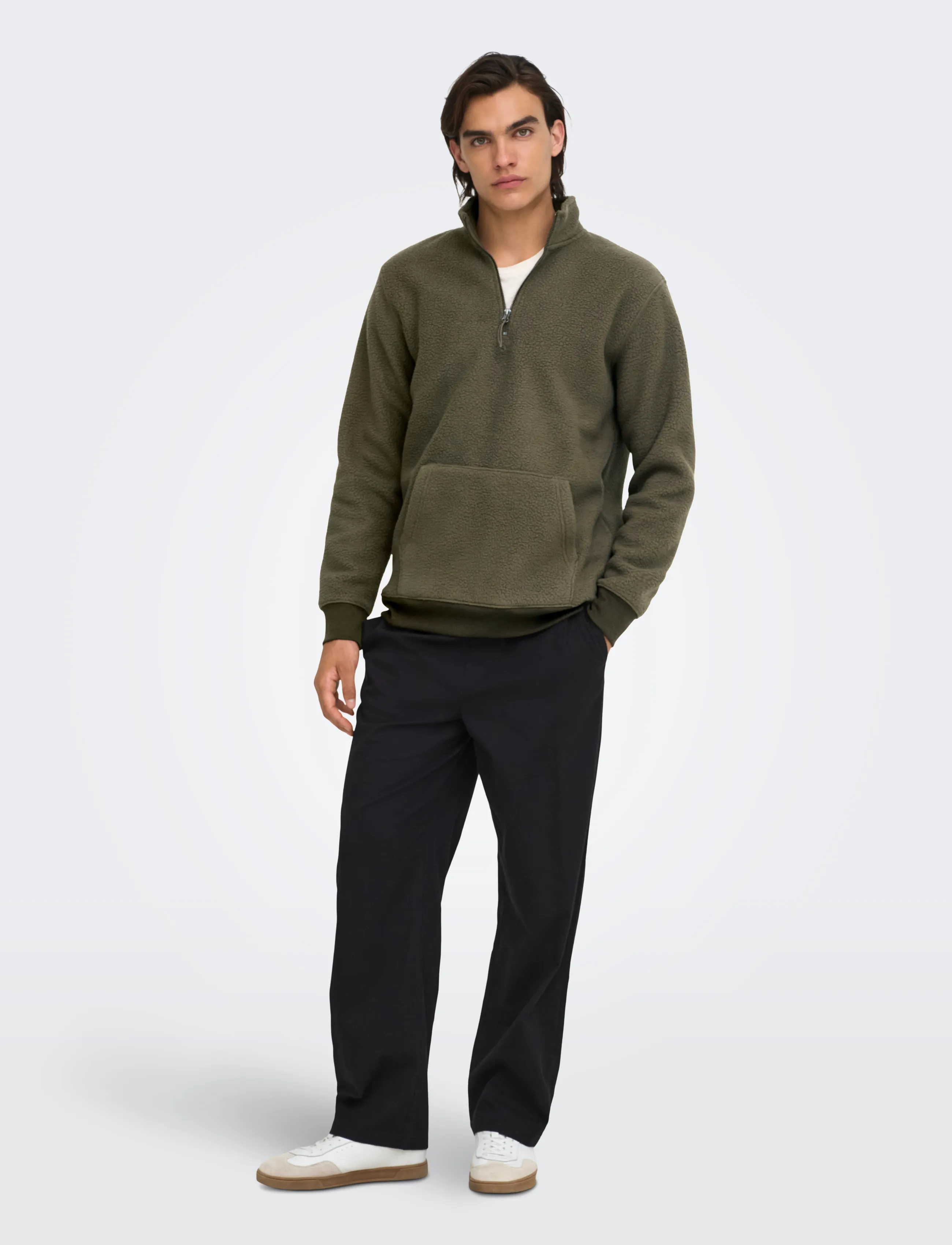 ONLY & SONS - ONSEMILIO REG TEDDY HALF ZIP SWEAT VD - canteen - 4