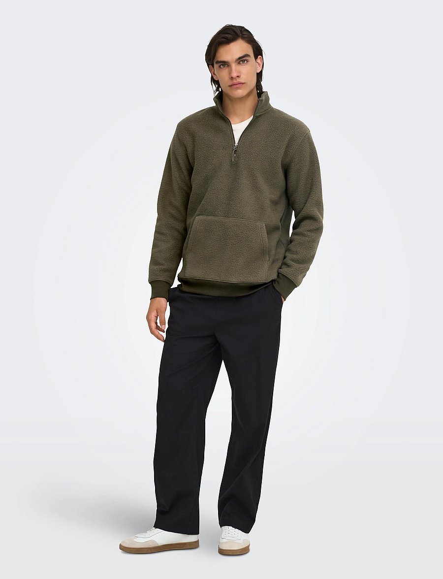 ONLY & SONS - ONSEMILIO REG TEDDY HALF ZIP SWEAT VD - plīša džemperi - canteen - 4