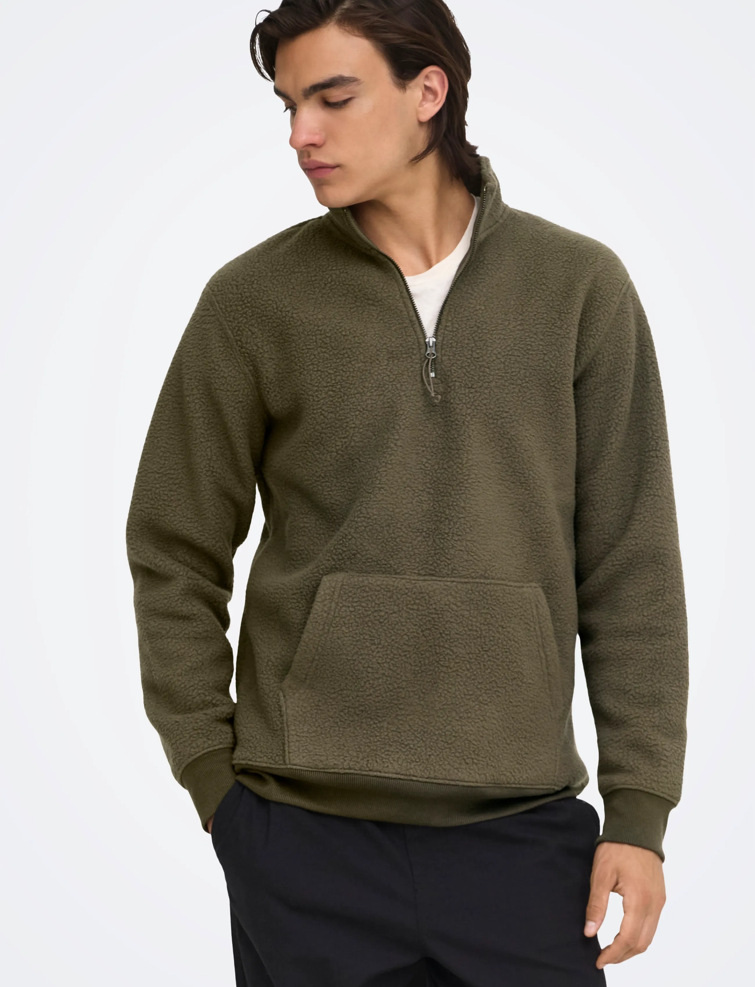 ONLY & SONS - ONSEMILIO REG TEDDY HALF ZIP SWEAT VD - canteen - 5