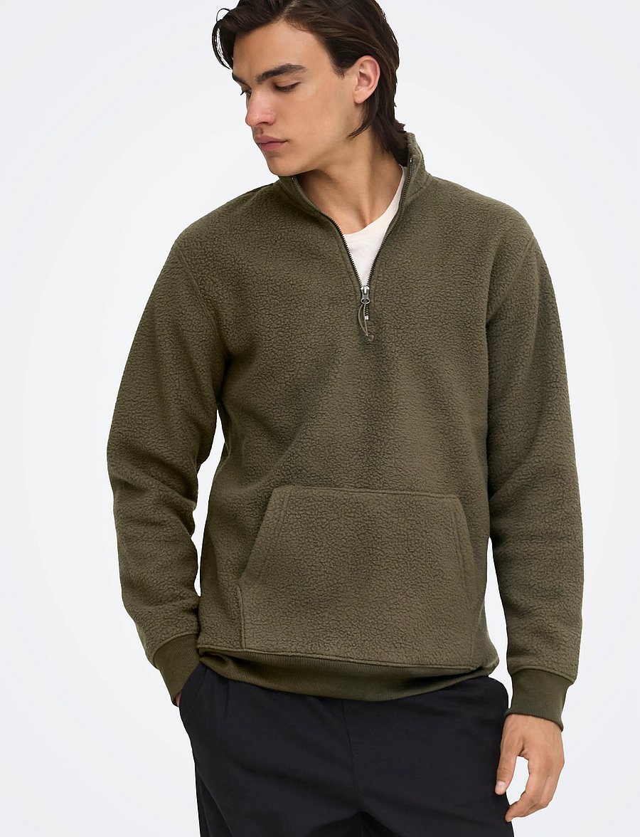 ONLY & SONS - ONSEMILIO REG TEDDY HALF ZIP SWEAT VD - plīša džemperi - canteen - 5