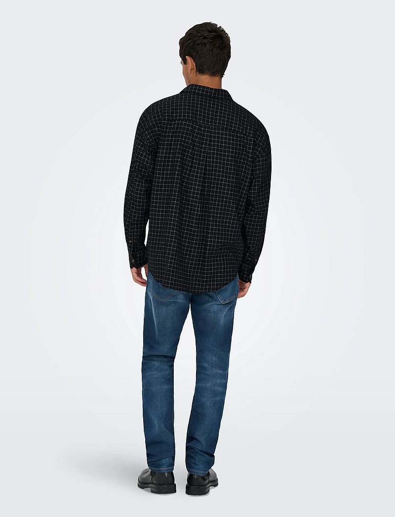 ONLY & SONS - ONSBARNEY RLX CHECK LS SHIRT CF - rutiga skjortor - jet black - 3