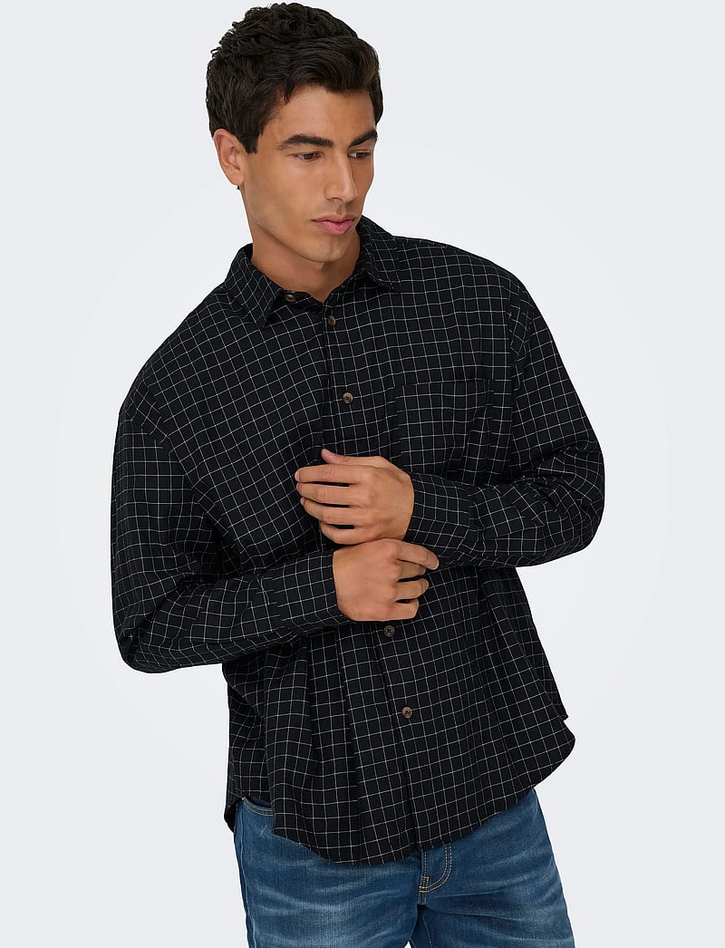 ONLY & SONS - ONSBARNEY RLX CHECK LS SHIRT CF - rutiga skjortor - jet black - 4