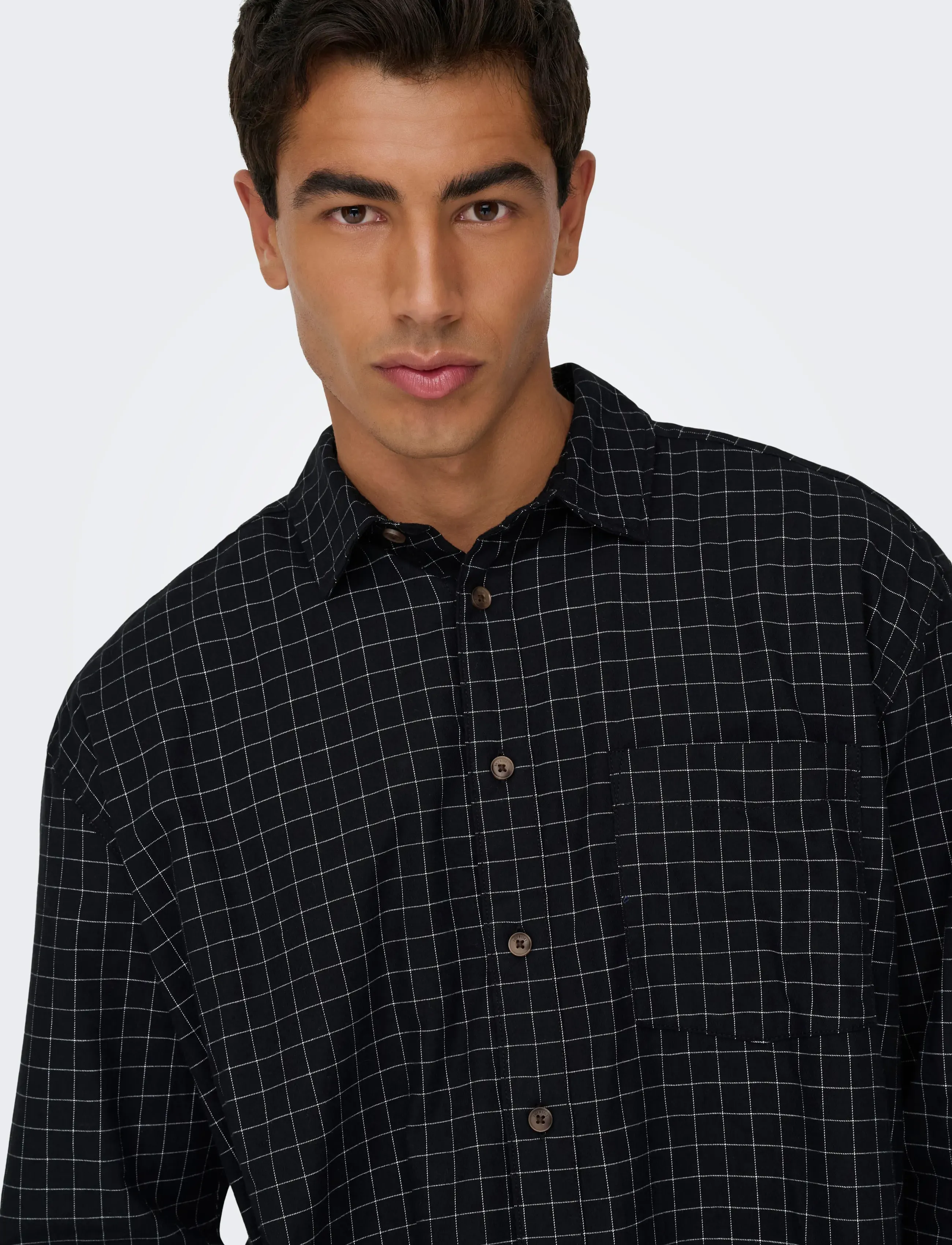 ONLY & SONS - ONSBARNEY RLX CHECK LS SHIRT CF - rutede skjorter - jet black - 5