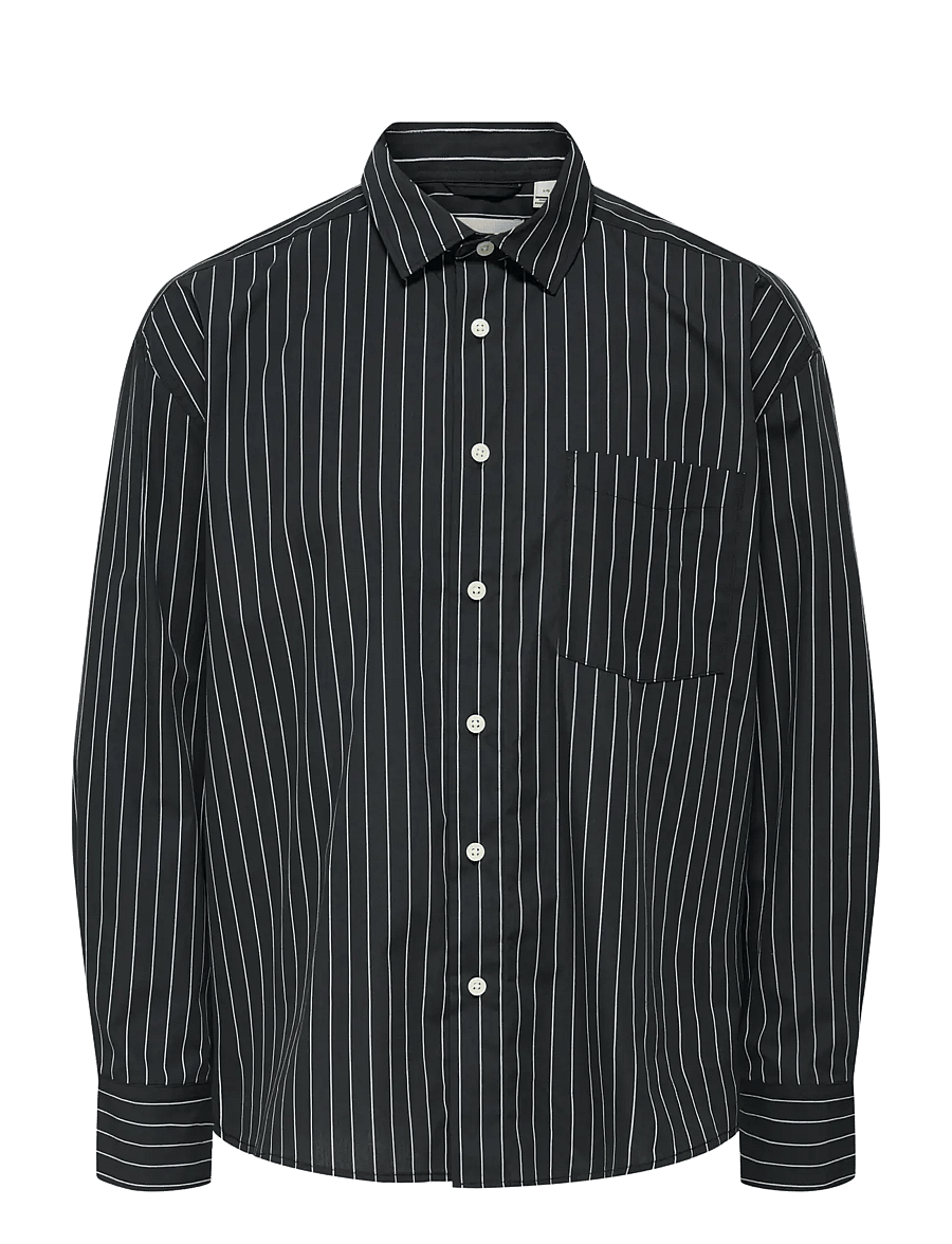 ONLY & SONS - ONSBARRY RLX POPPLIN STRIPE LS CF - randiga skjortor - jet black - 1