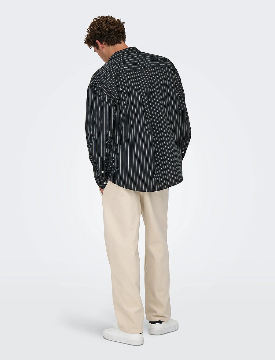 ONLY & SONS - ONSBARRY RLX POPPLIN STRIPE LS CF - randiga skjortor - jet black - 3