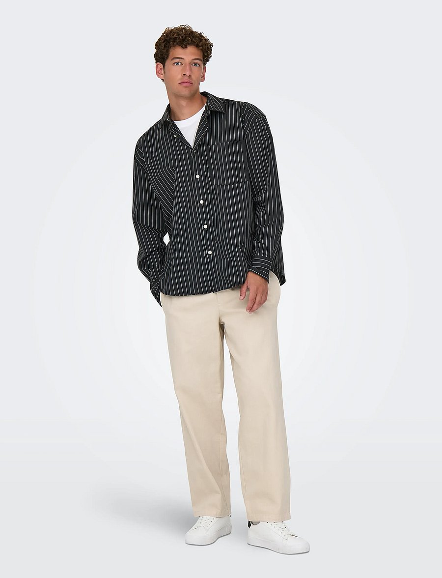 ONLY & SONS - ONSBARRY RLX POPPLIN STRIPE LS CF - randiga skjortor - jet black - 4