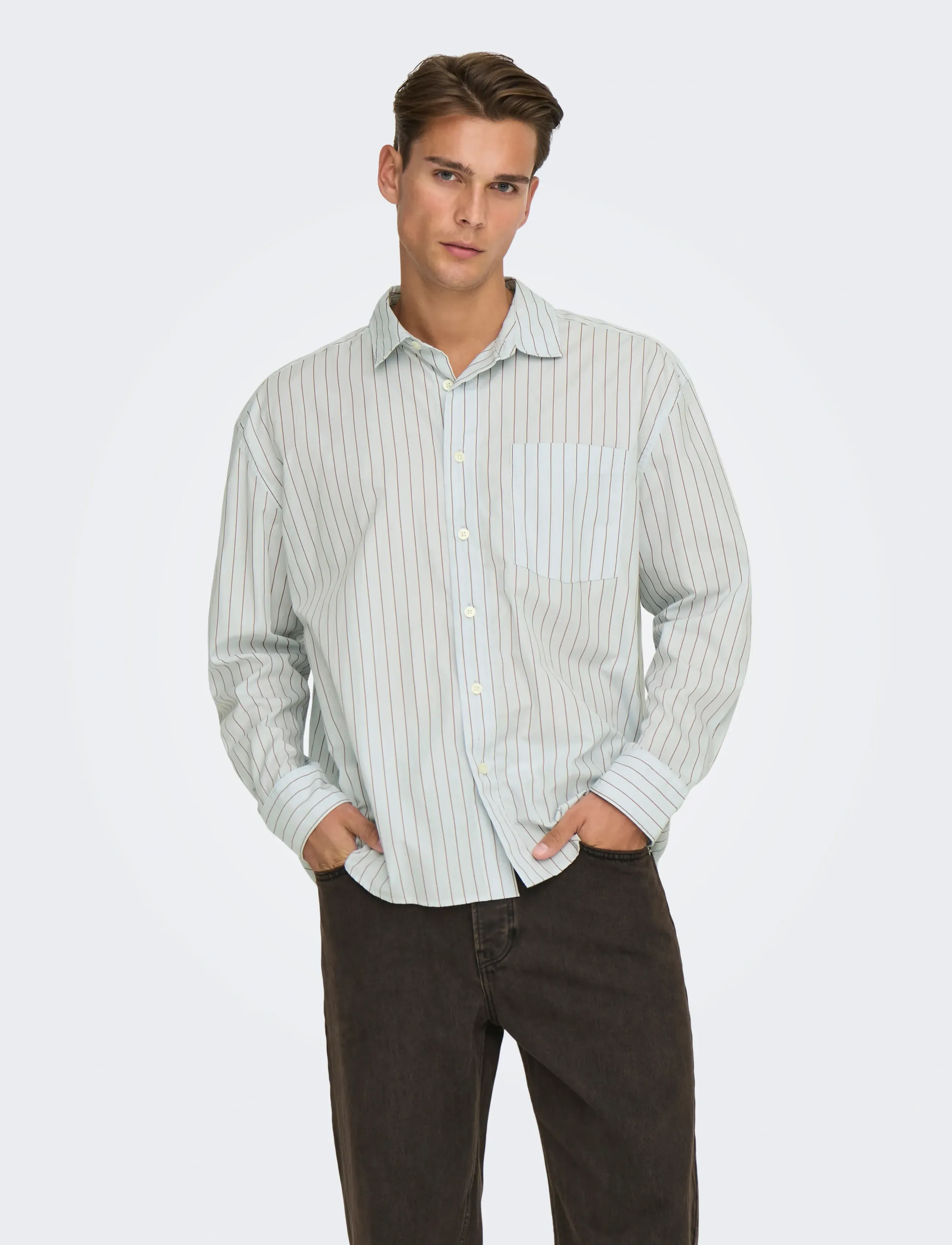 ONLY & SONS Onsbarry Rlx Popplin Stripe Ls Cf, M, Blue, Shirts > Striped Shirts, Herre