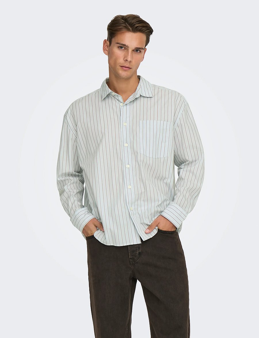 ONLY & SONS - ONSBARRY RLX POPPLIN STRIPE LS CF - triibulised särgid - skywriting - 0