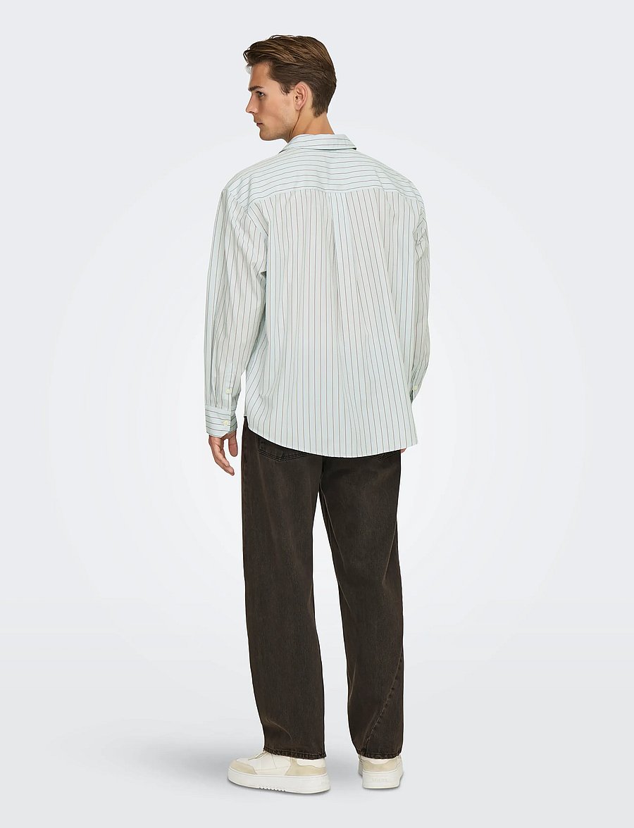 ONLY & SONS - ONSBARRY RLX POPPLIN STRIPE LS CF - triibulised särgid - skywriting - 3