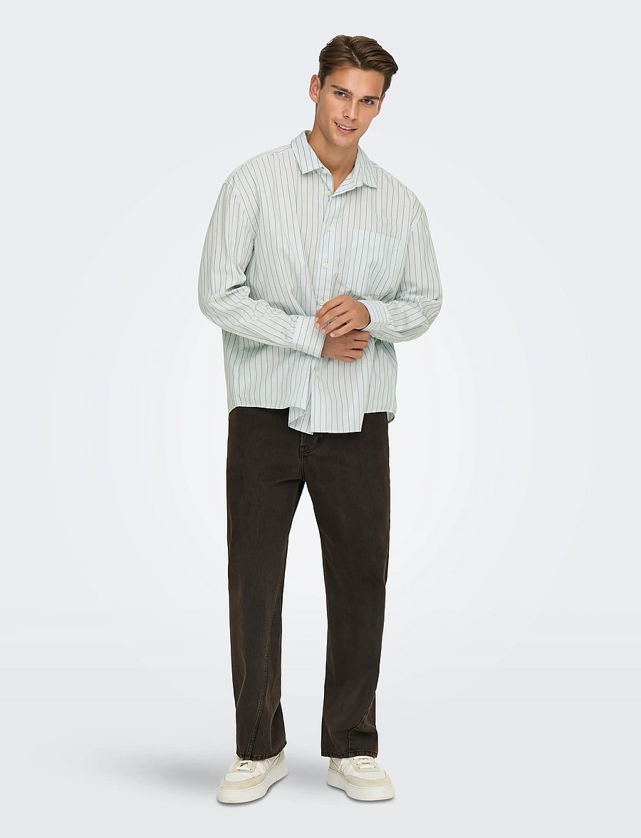 ONLY & SONS - ONSBARRY RLX POPPLIN STRIPE LS CF - triibulised särgid - skywriting - 4