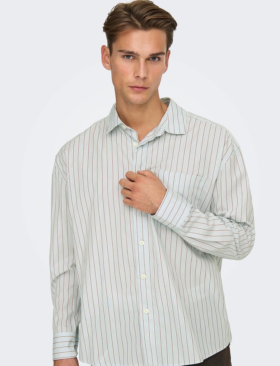 ONLY & SONS - ONSBARRY RLX POPPLIN STRIPE LS CF - triibulised särgid - skywriting - 5
