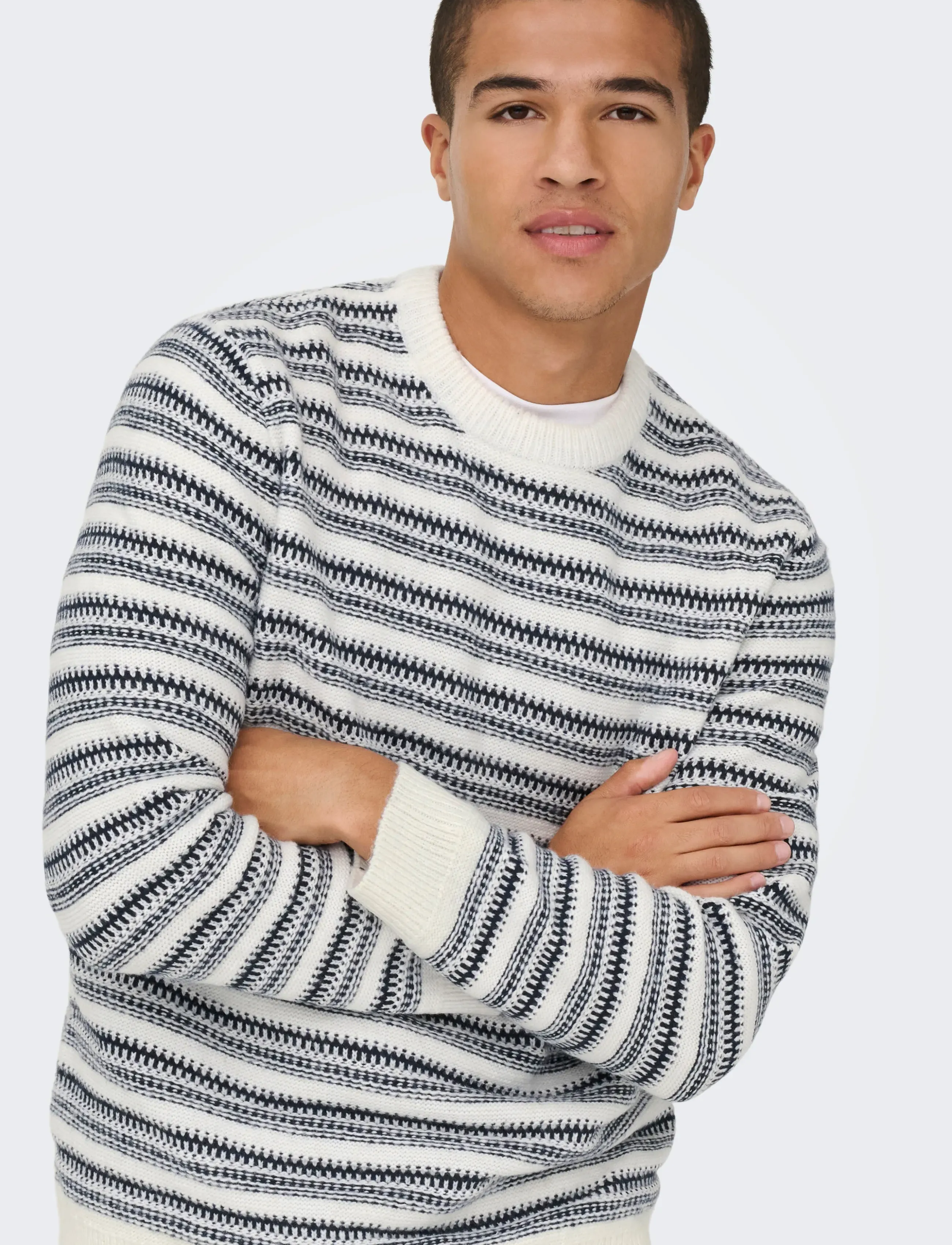ONLY & SONS - ONSMING LIFE REG LS CREW NECK KNIT - kringlótt hálsmál  - cloud dancer - 4
