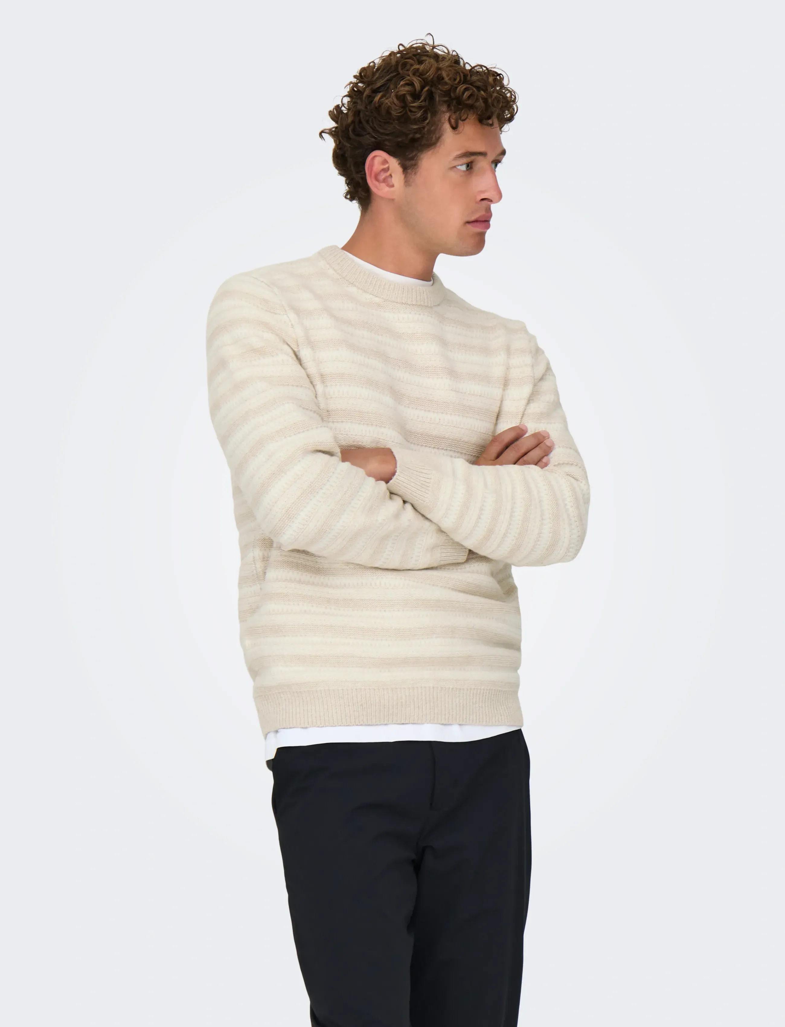 ONLY & SONS ONSMING LIFE REG LS CREW NECK KNIT - Looks for less - SILVER LINING / cream