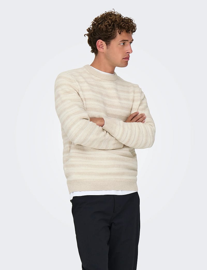 ONLY & SONS - ONSMING LIFE REG LS CREW NECK KNIT - rundhalsad - silver lining - 0