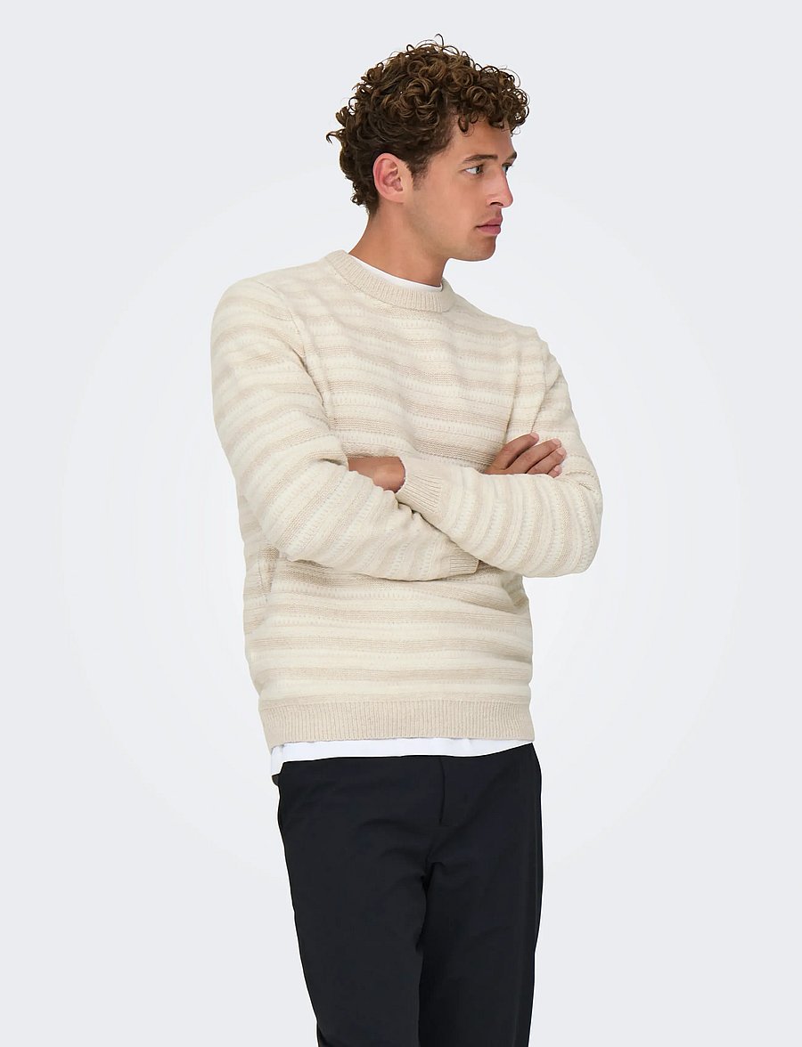 ONLY & SONS - ONSMING LIFE REG LS CREW NECK KNIT - Ümmarguse kaelusega kudumid - silver lining - 0