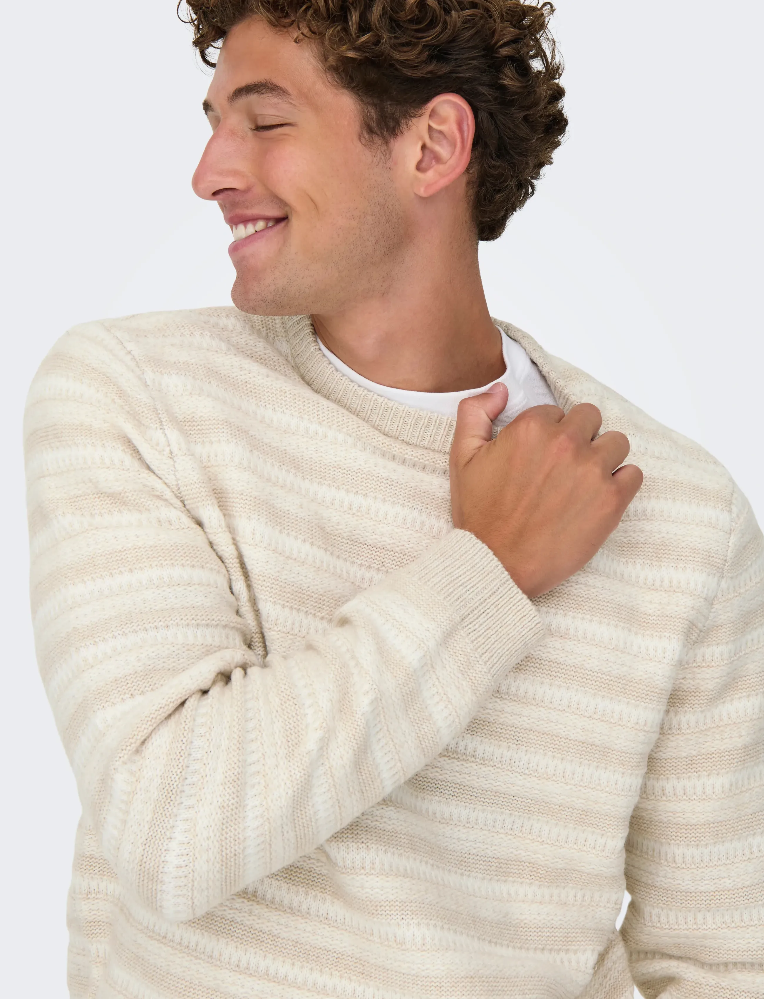 ONLY & SONS - ONSMING LIFE REG LS CREW NECK KNIT - round necks - silver lining - 4