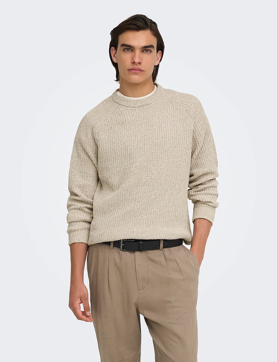 ONLY & SONS - ONSJOIN RLX LS RAGLAN KNIT - rund hals - silver lining - 0
