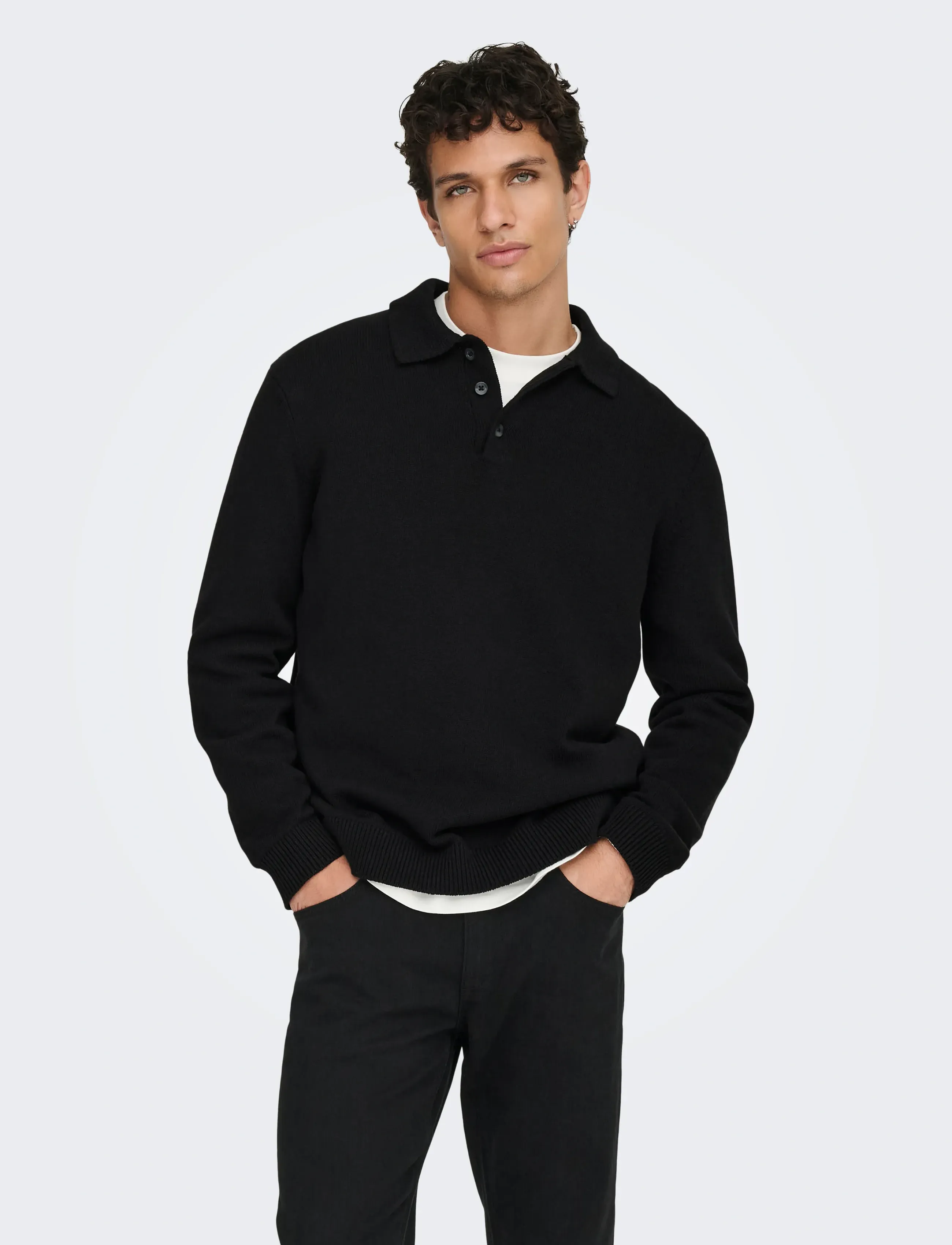 ONLY & SONS Onshope Rlx Ls Polo Knit Life, XL, Polos, Schwarz - Long-sleeved, Männerswear
