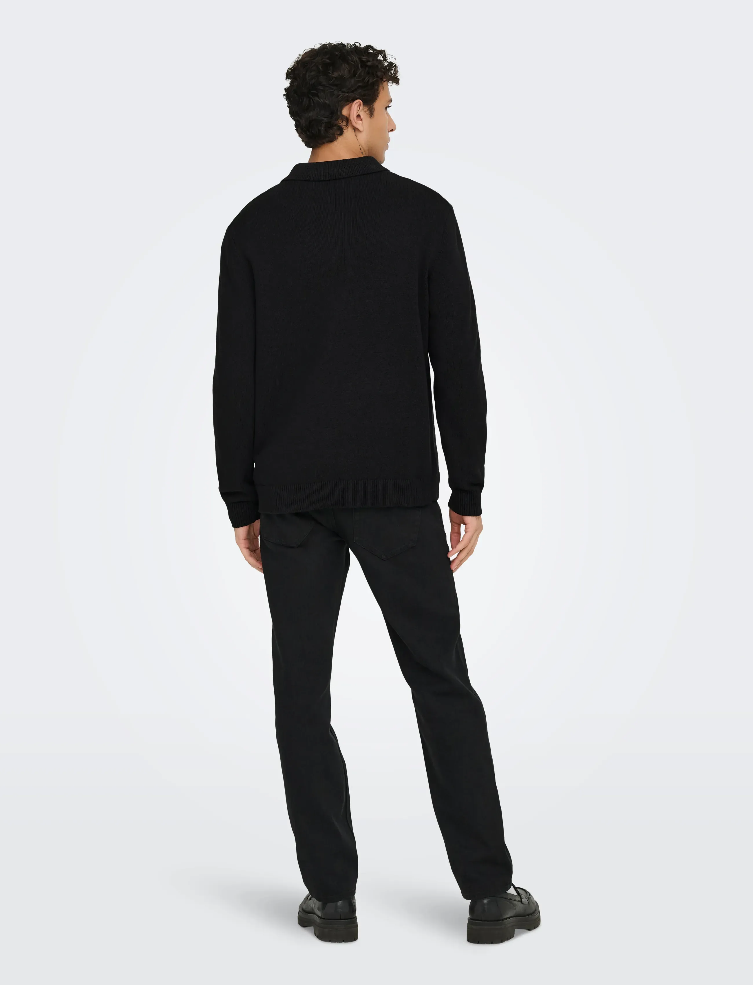 ONLY & SONS - ONSHOPE RLX  LS POLO KNIT LIFE - langärmelige gestrickte polohemden - black - 3